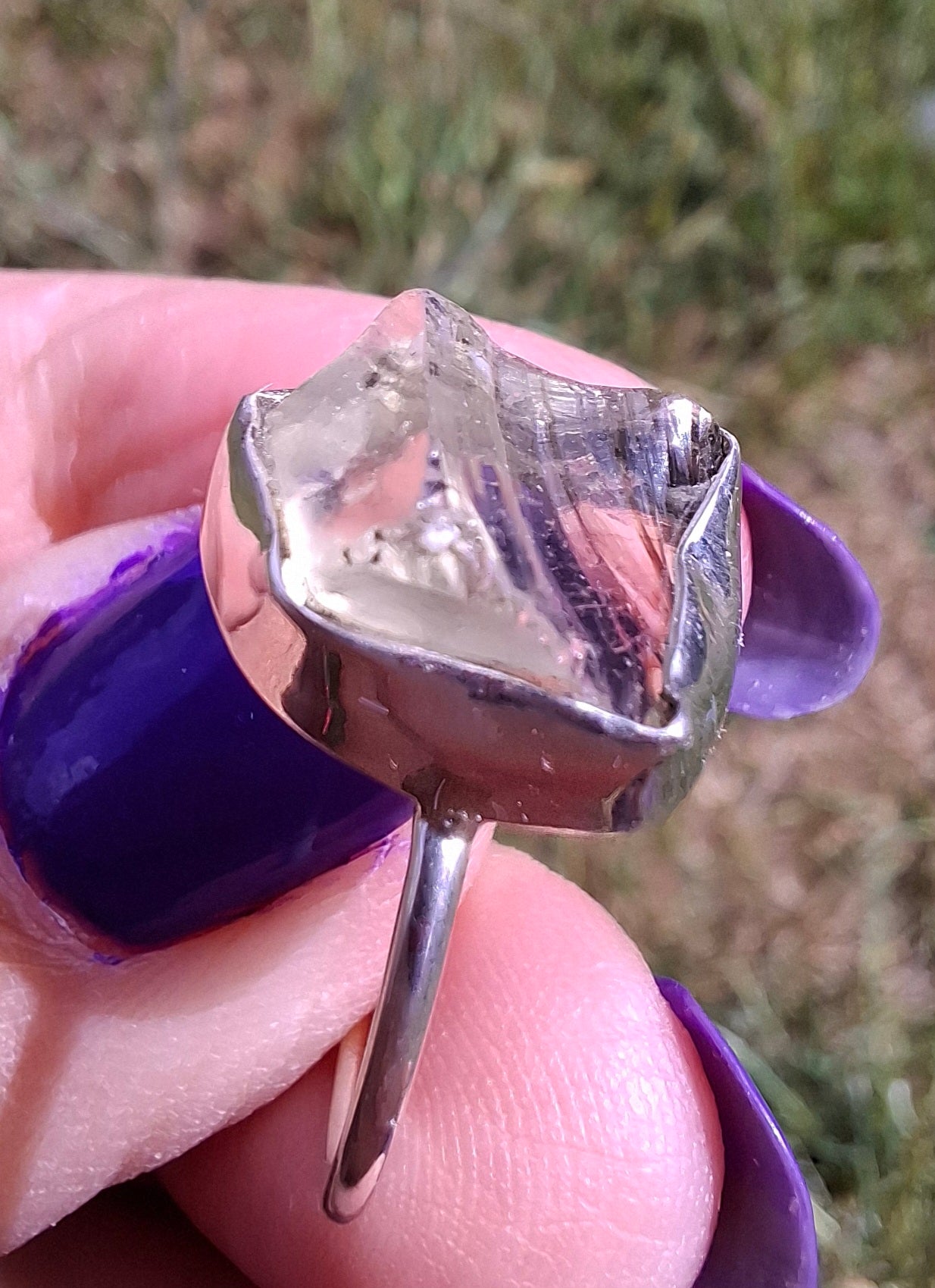 Libyan Desert Glass Ring, size P, 925 Silver, Tektite (Ref: LR26)