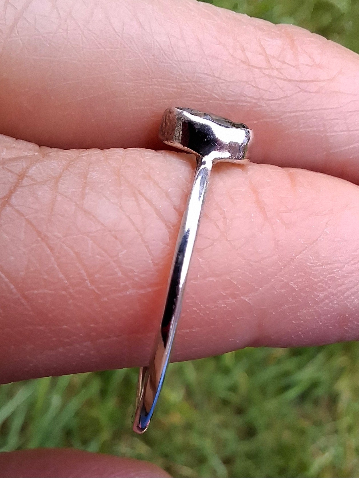 Moldavite Ring, size small T, 925 Silver, Tektite (Ref: R69)