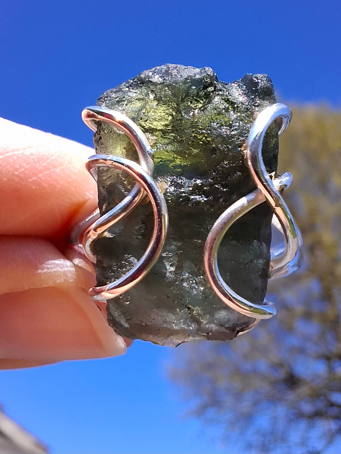 Moldavite Ring, size W, 925 silver, Tektite (Ref: R16)