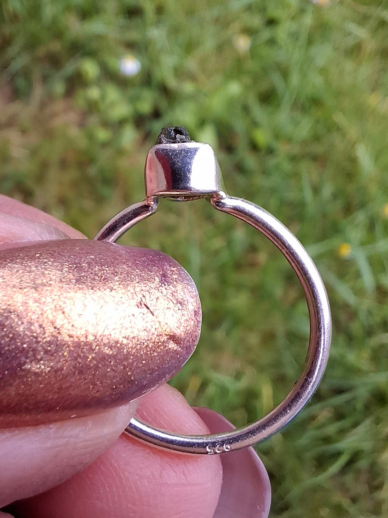 Moldavite Ring, size large K/small L, 925 Silver, Tektite (Ref: R58)