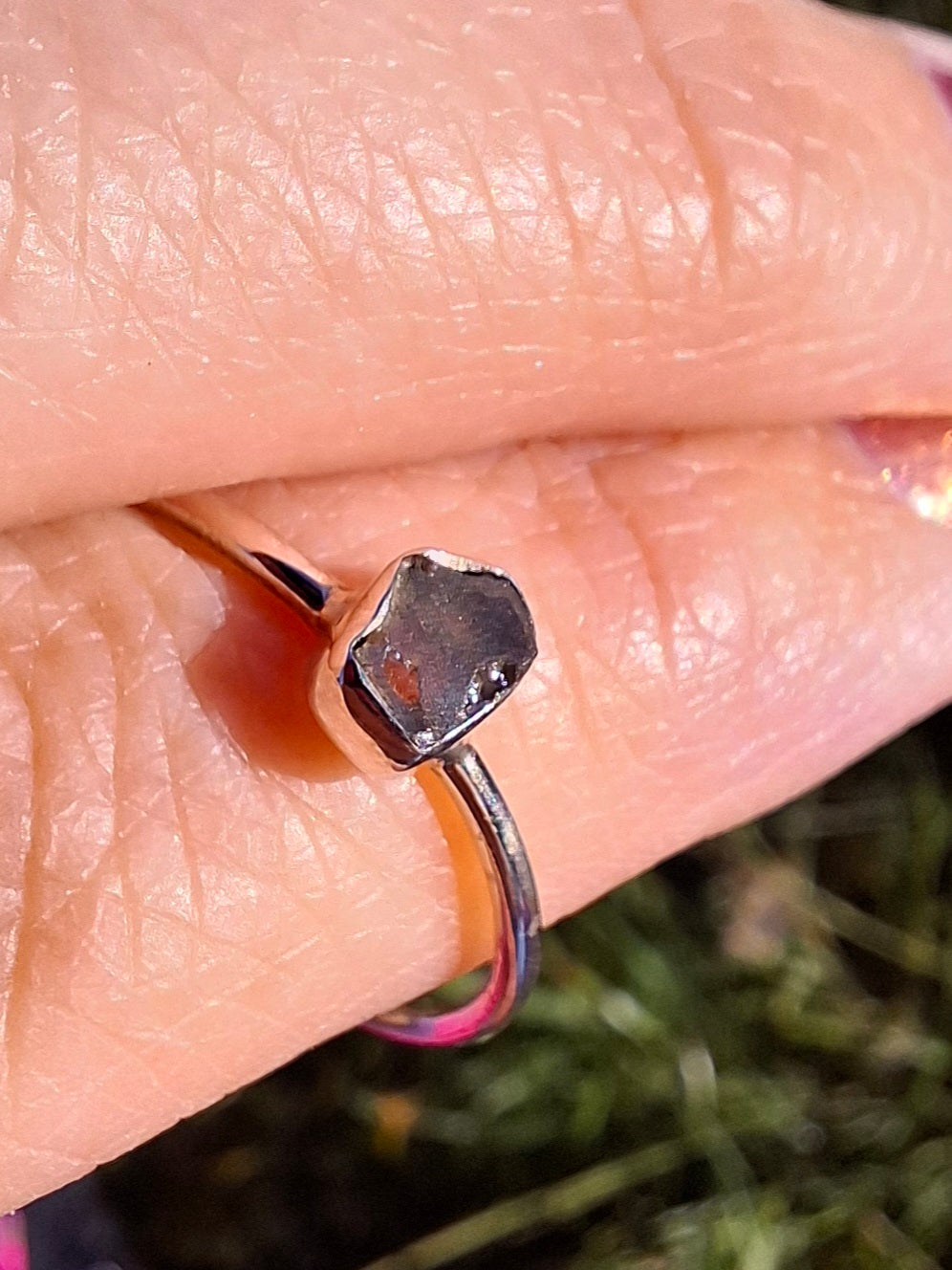 Moldavite Ring, size small R, 925 Silver, Tektite (Ref: R52)