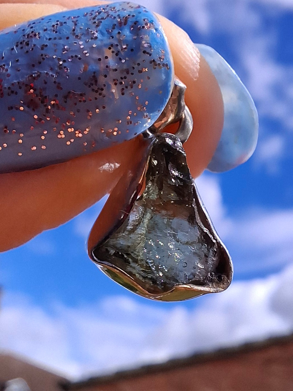 Moldavite Pendant, 925 Silver, Tektite (Ref: P74)