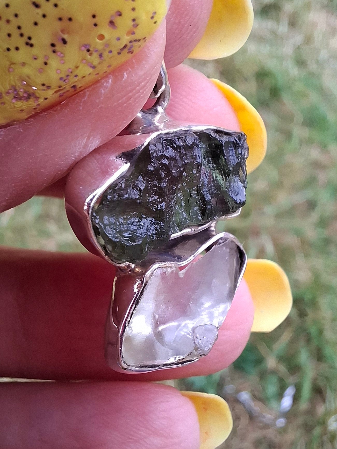 Moldavite & Libyan Desert Glass Pendant, 925 Silver, Tektite (Ref: MLP5)