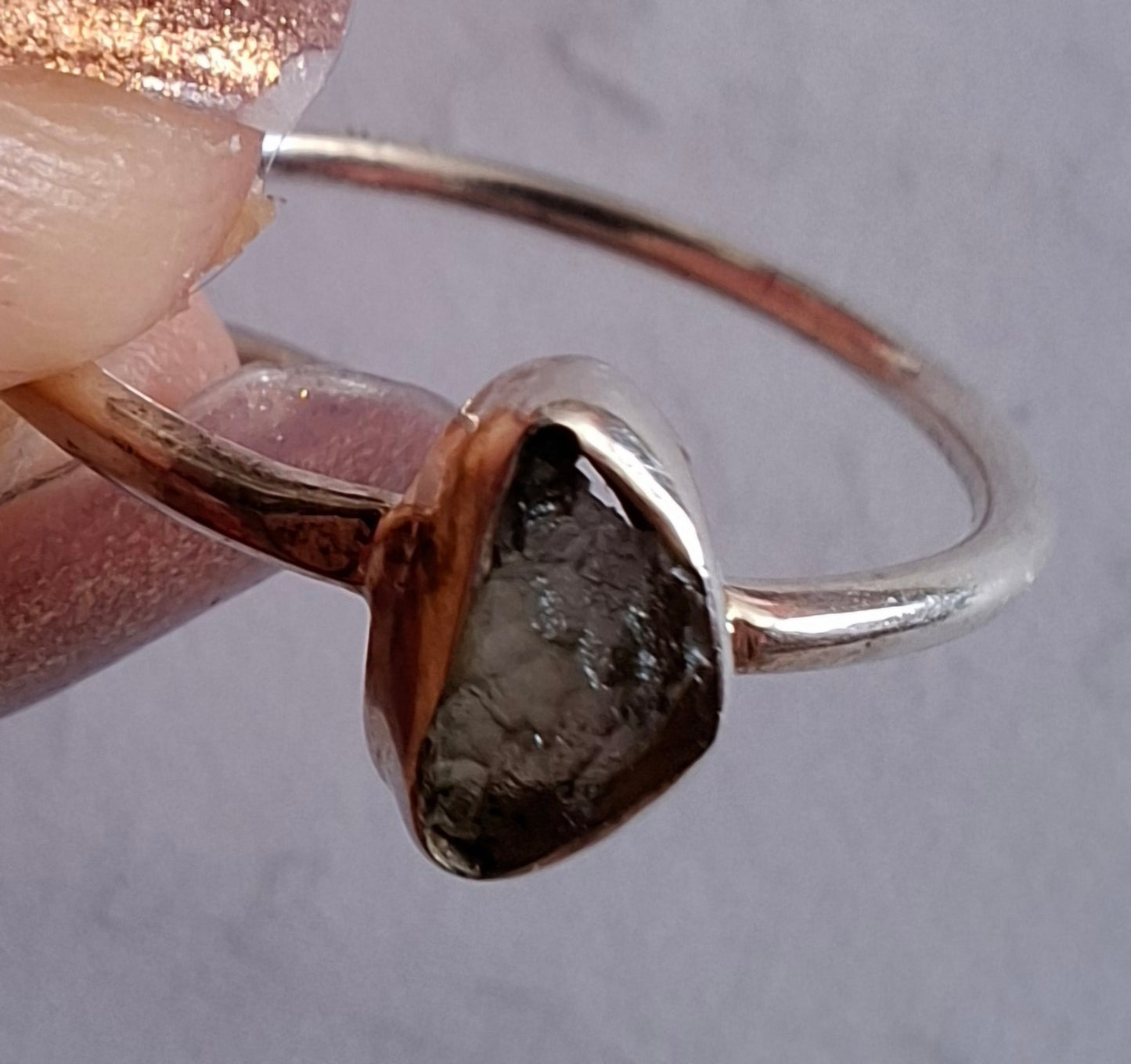 Moldavite Ring, size large L, 925 Silver, Tektite (Ref: R49)