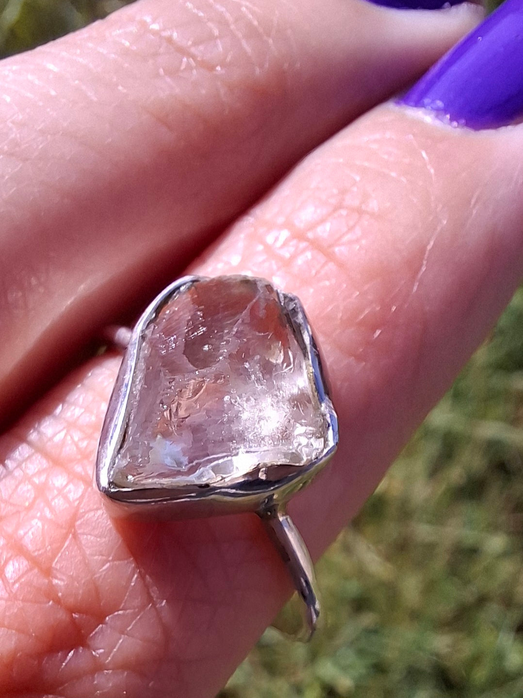 Libyan Desert Glass Ring, size large S, 925 Silver, Tektite (Ref: LR46)