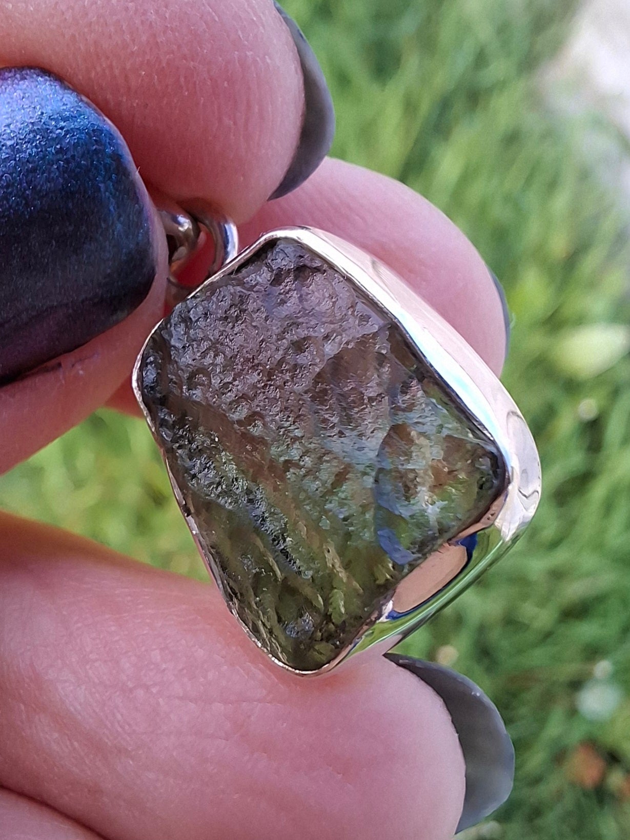 Moldavite Pendant, 925 Silver, Tektite (Ref: P9)