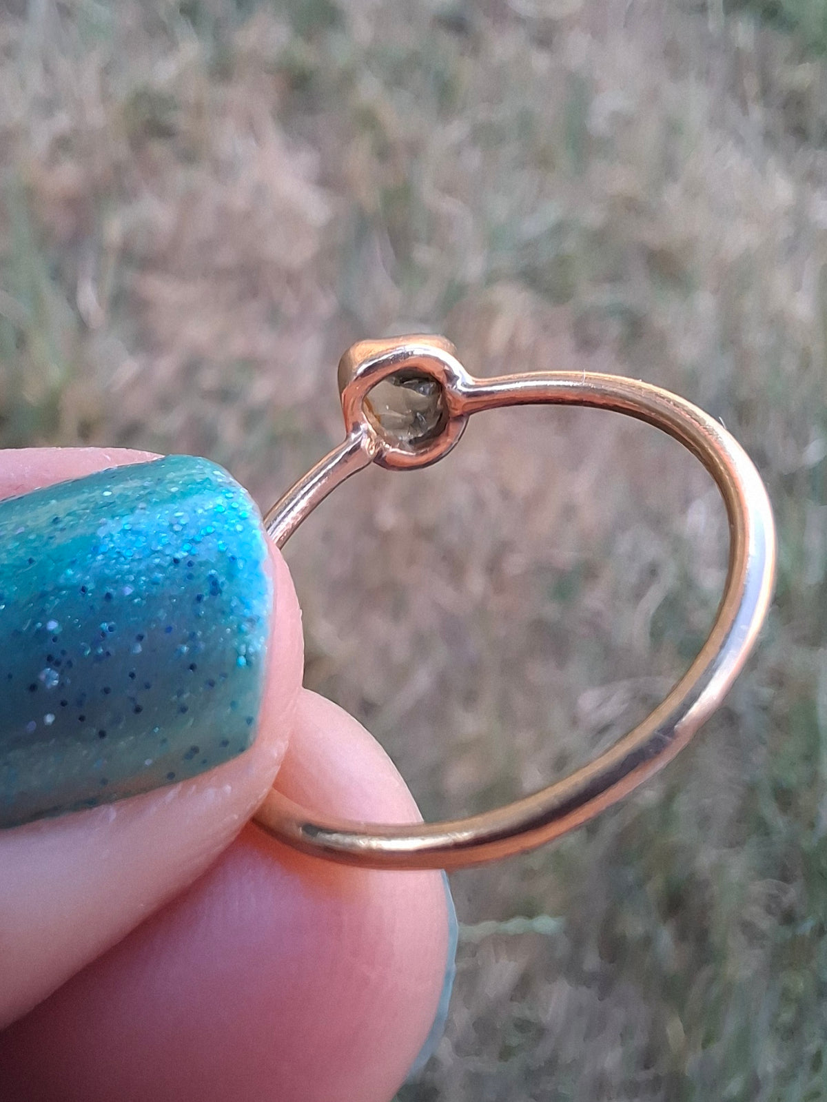 Moldavite Ring,14K GOLD Plated, size large O, Tektite (Ref: R344)
