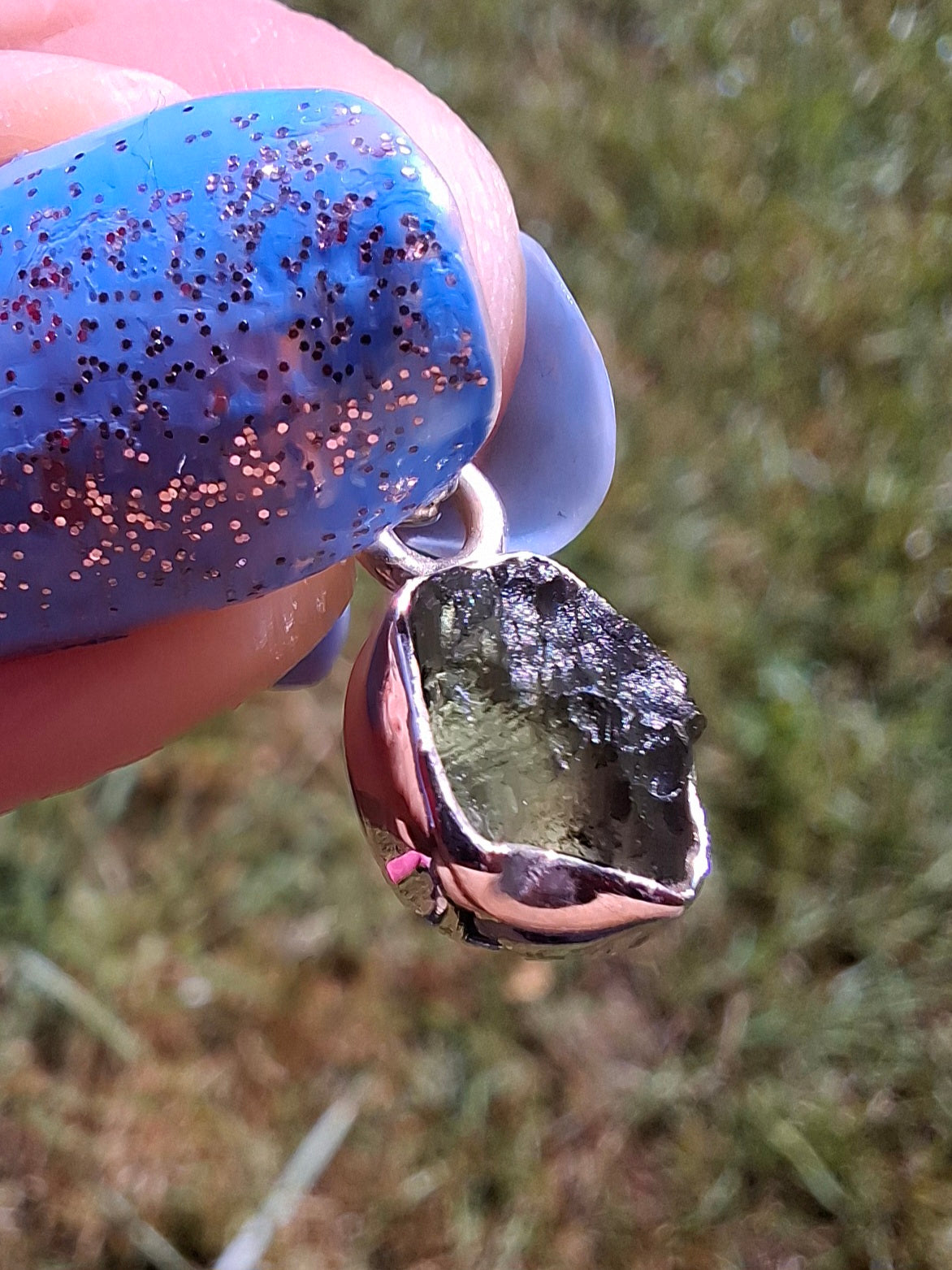Moldavite Pendant, 925 Silver, Tektite (Ref: P86)