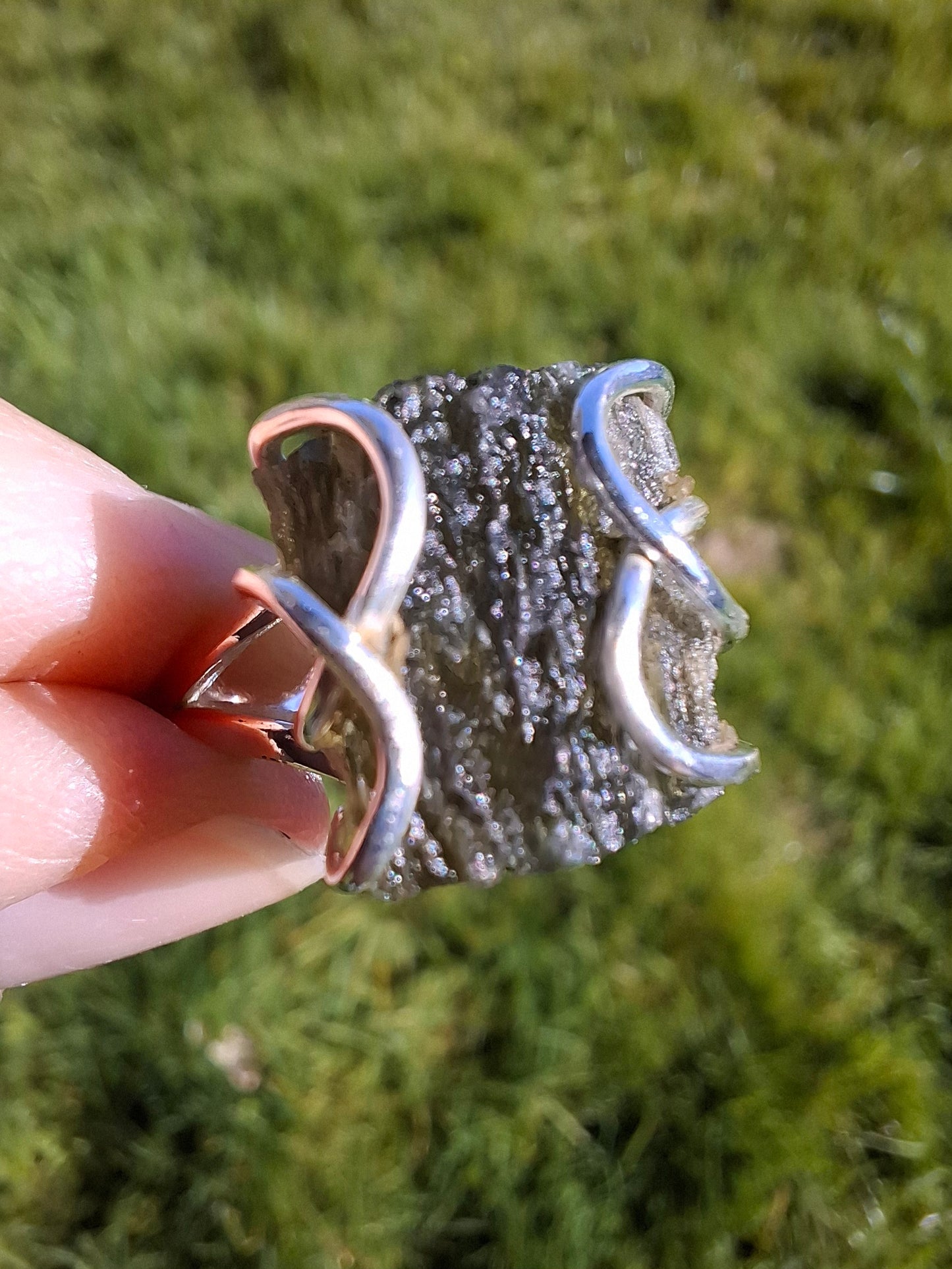 Moldavite Ring, size U, 925 Silver, Tektite (Ref: R14)