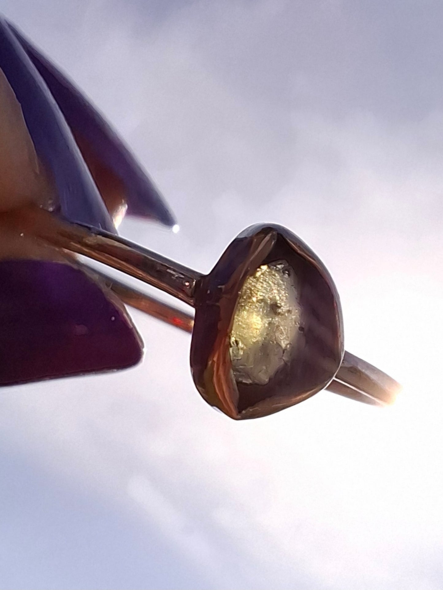 Moldavite Ring, size large T, 925 Silver, Tektite (Ref: R70)