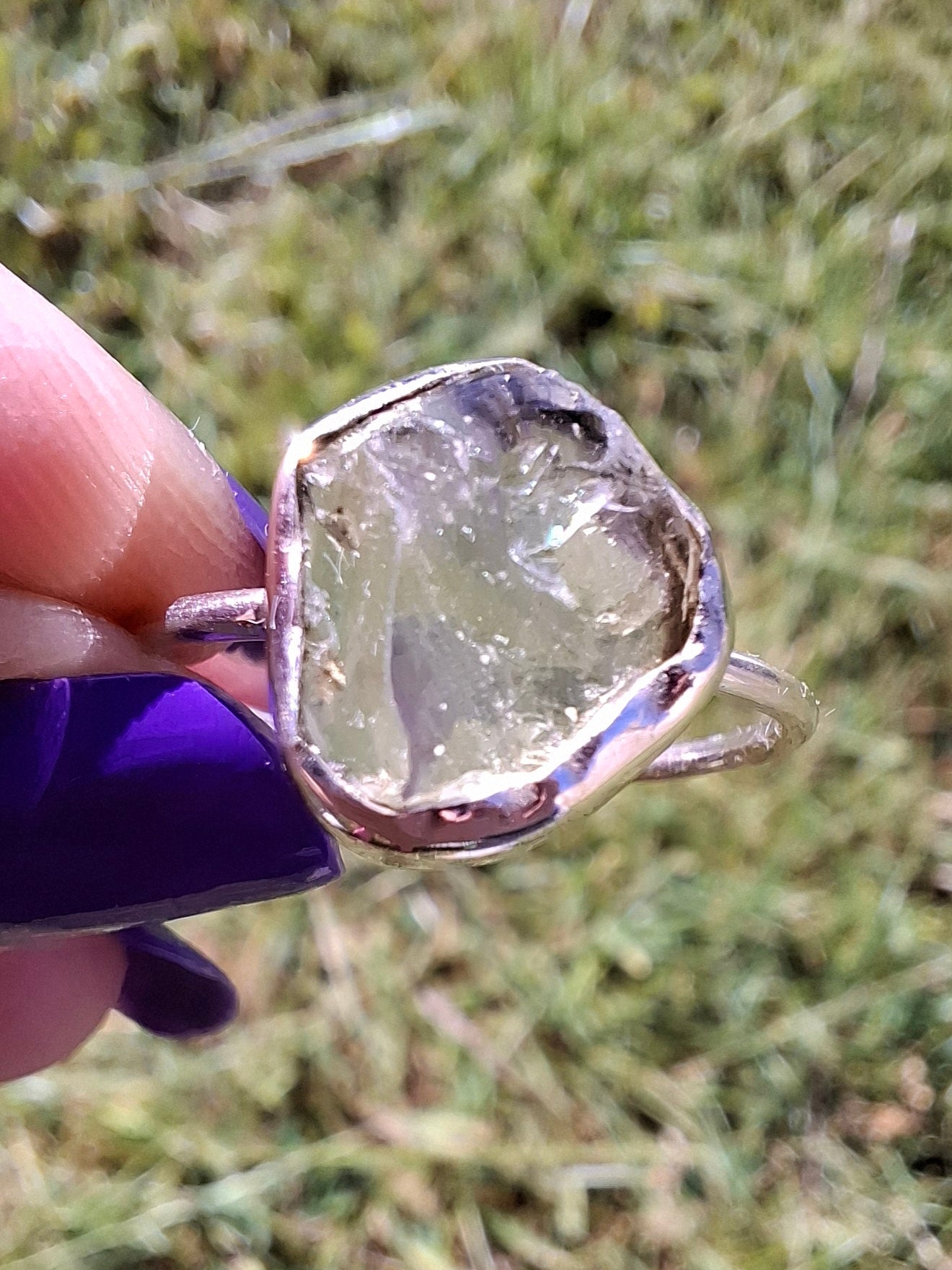 Libyan Desert Glass Ring, size large T, 925 Silver, Tektite (Ref: LR50)