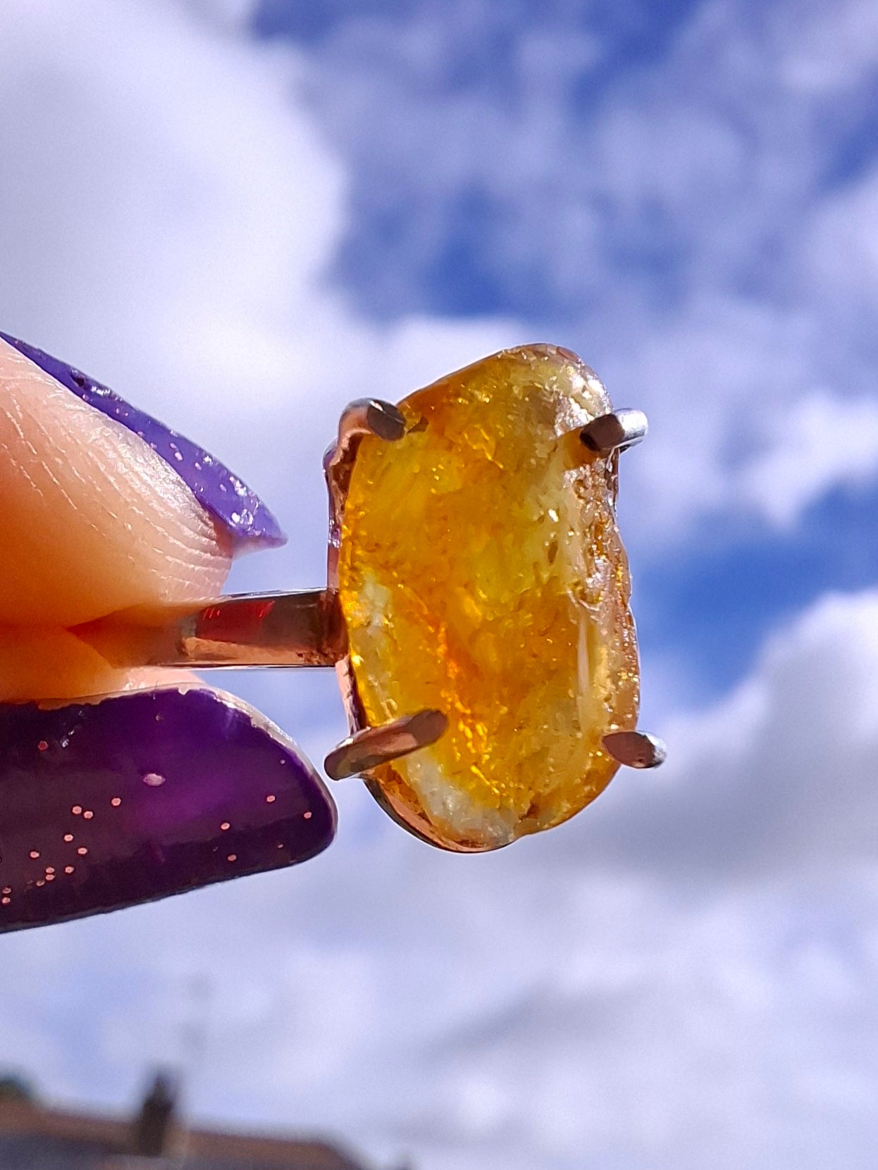 Baltic Amber Ring, size large L/small M, 925 Silver, Fossil (Ref: AR4)