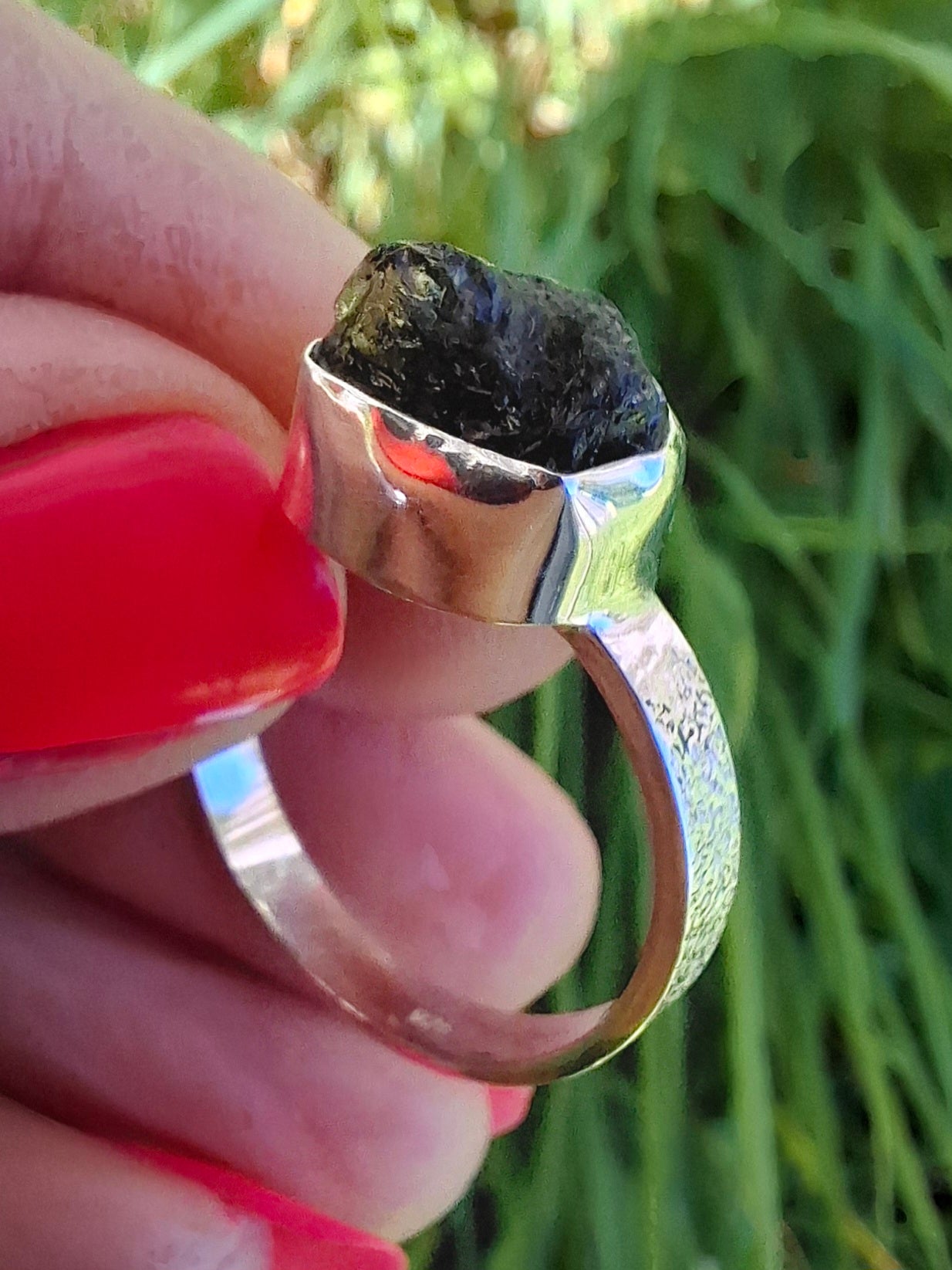 Moldavite Ring, size V, 925 Silver, Tektite (Ref: R326)
