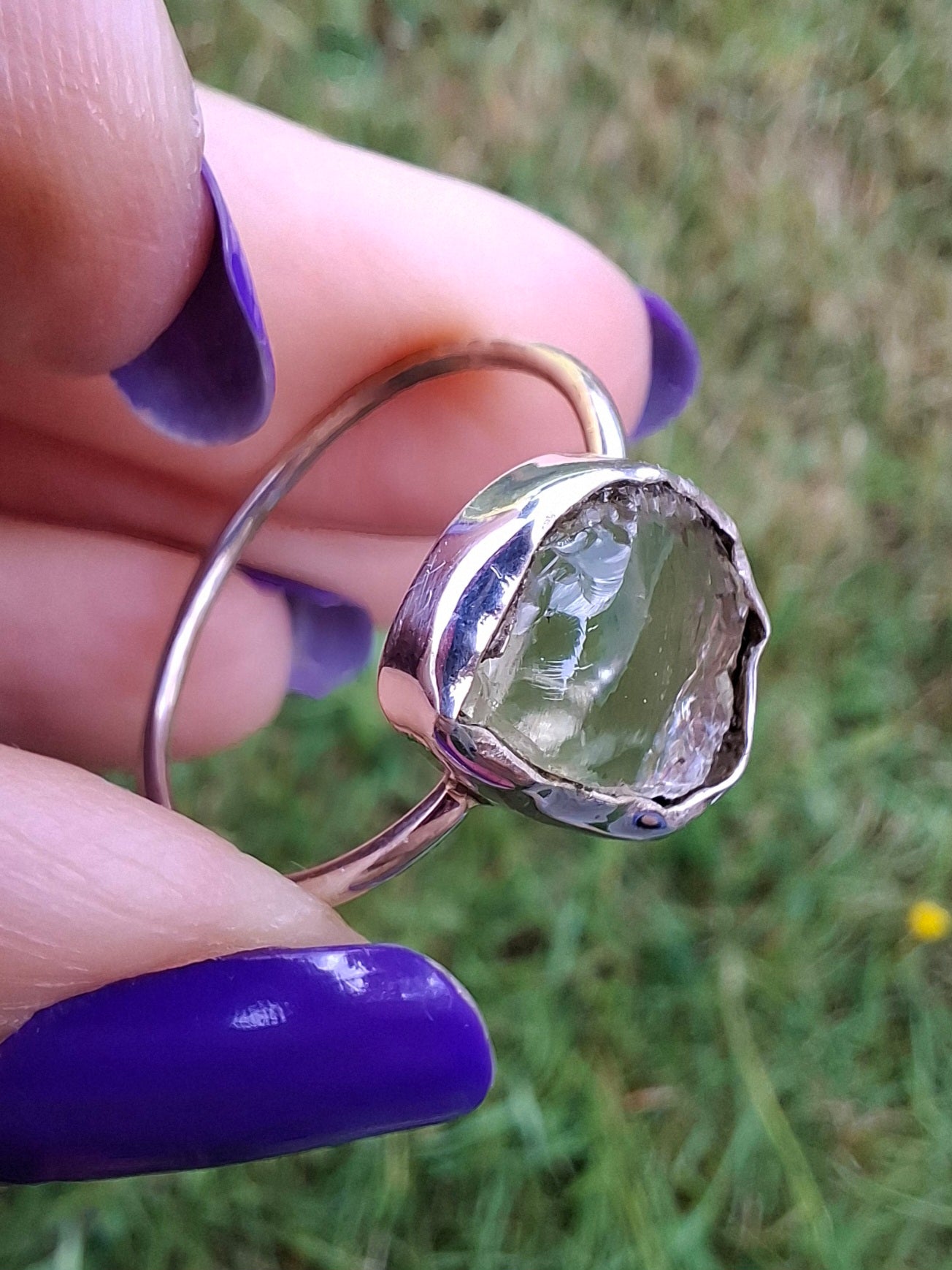 Libyan Desert Glass Ring, size large V, 925 Silver, Tektite (Ref: LR60)