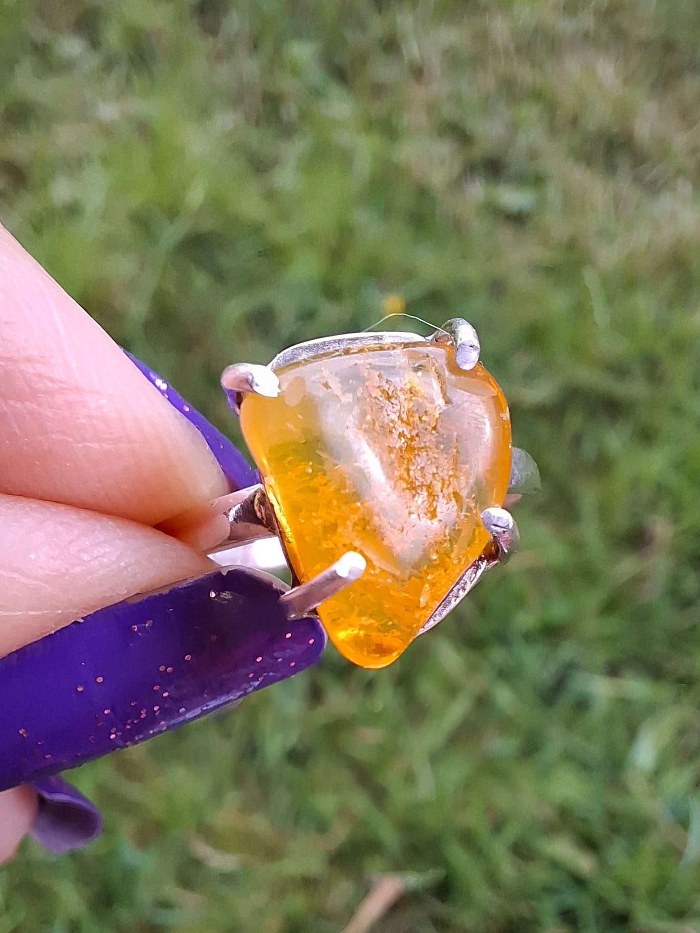 Baltic Amber Ring, size large M, 925 Silver, Fossil (Ref: AR6)