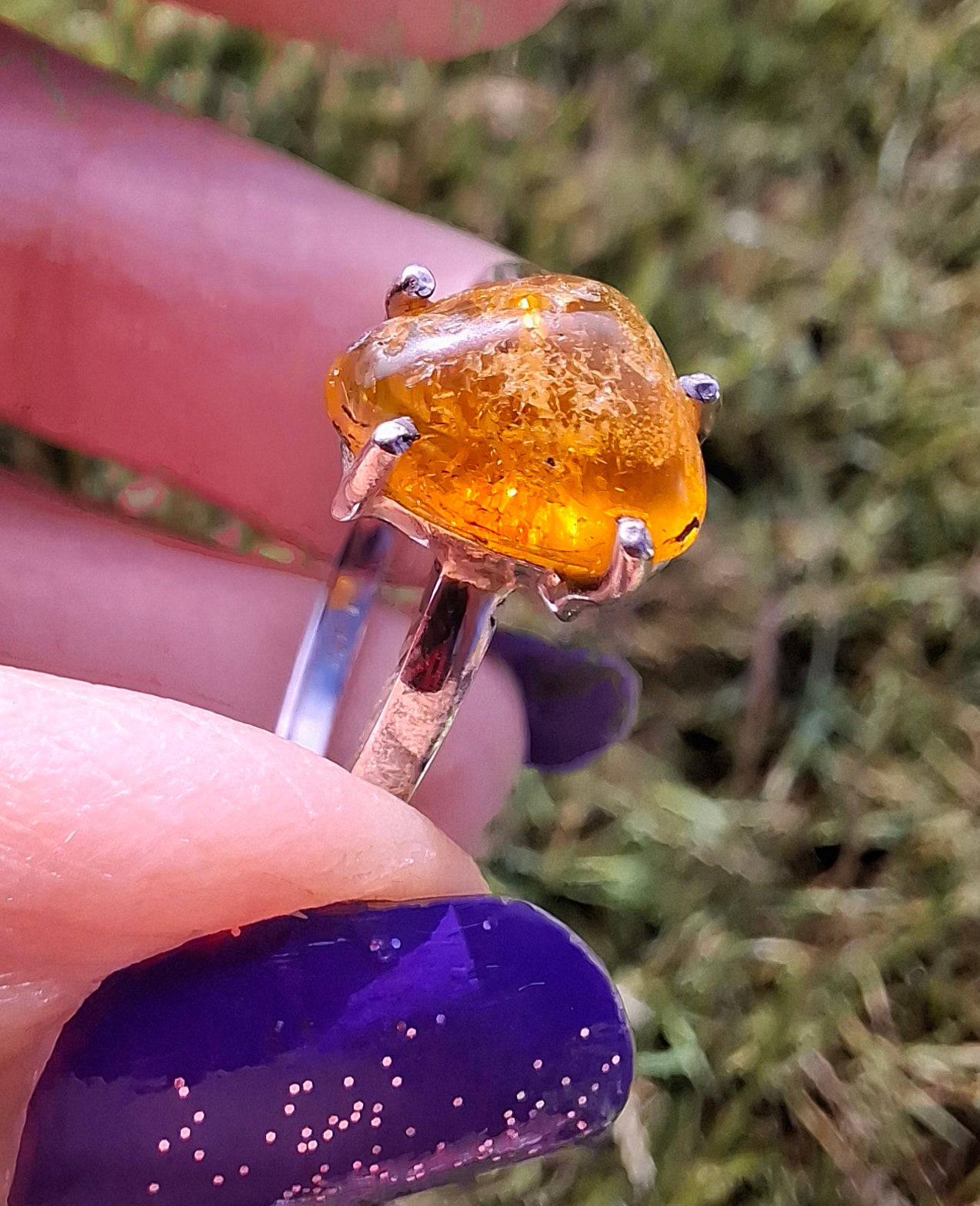 Baltic Amber Ring, size large Y, 925 Silver, Fossil (Ref: AR37)