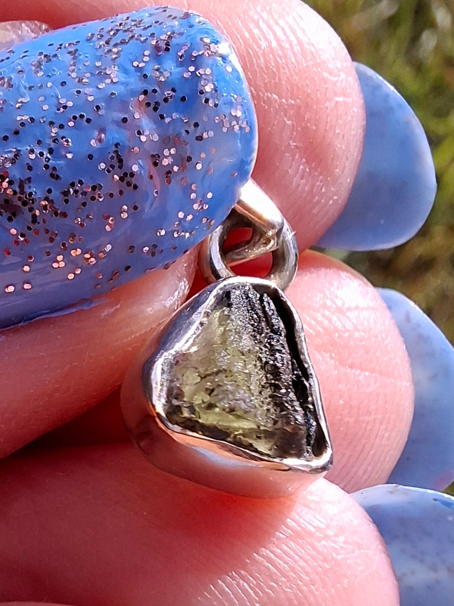 Moldavite Pendant, 925 Silver, Tektite (Ref: P55)