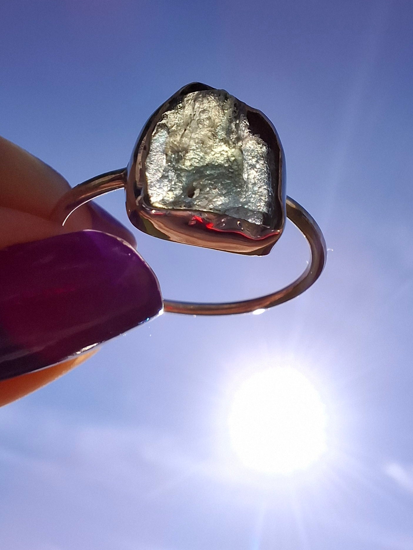 Moldavite Ring, size small U, 925 Silver, Tektite (Ref: R29)