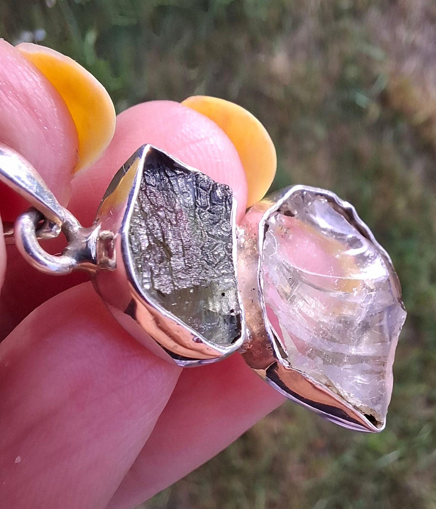 Moldavite & Libyan Desert Glass Pendant, 925 Silver, Tektite (Ref: MLP19)