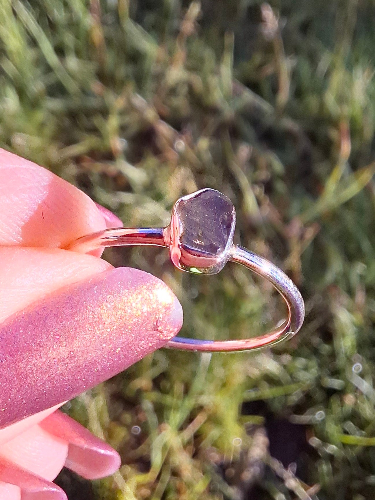 Moldavite Ring, size small R, 925 Silver, Tektite (Ref: R52)