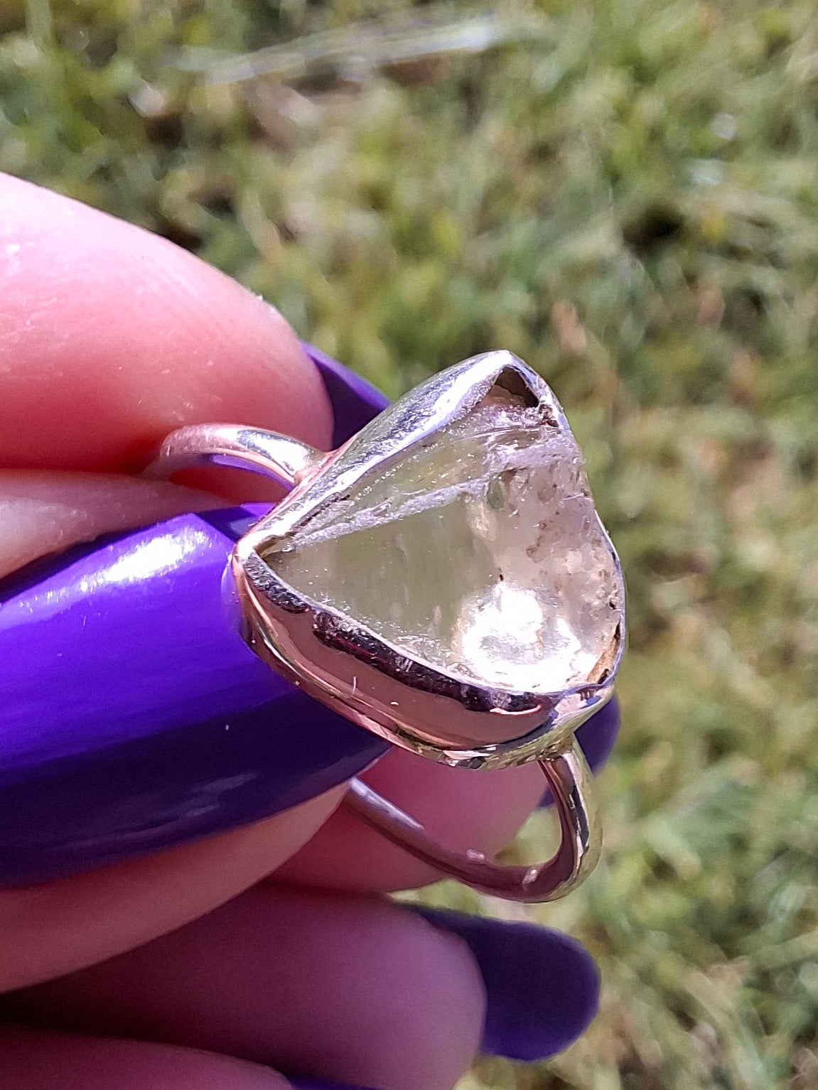 Libyan Desert Glass Ring, size small R, 925 Silver, Tektite (Ref: LR39)