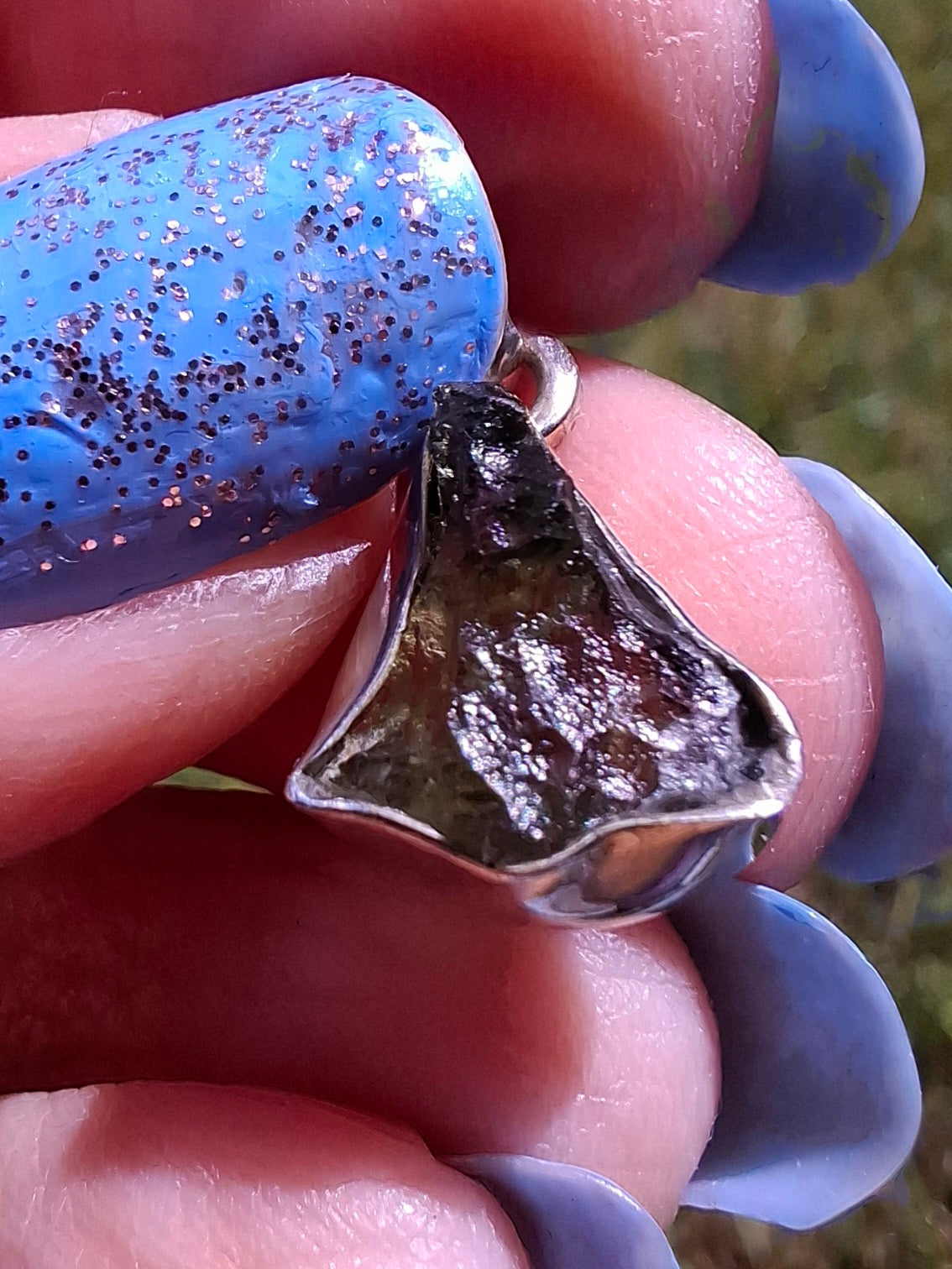 Moldavite Pendant, 925 Silver, Tektite (Ref: P74)