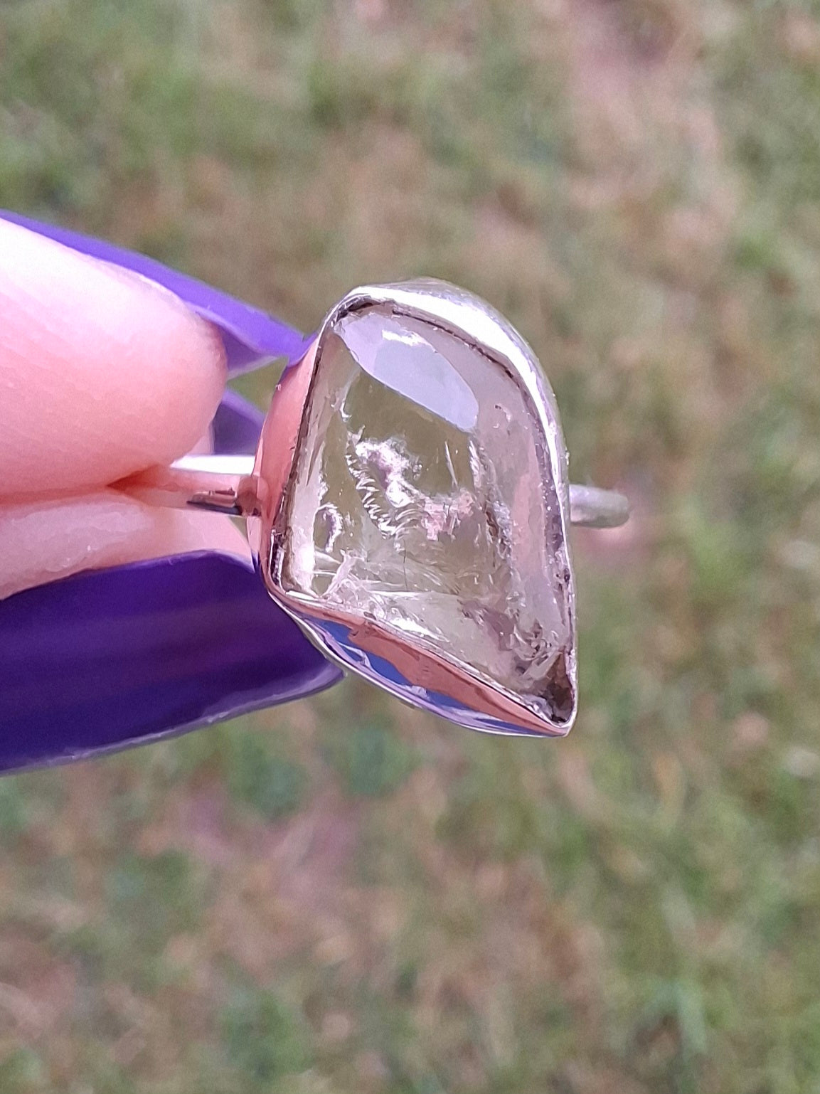 Libyan Desert Glass Ring, size large O, 925 Silver, Tektite (Ref: LR23)
