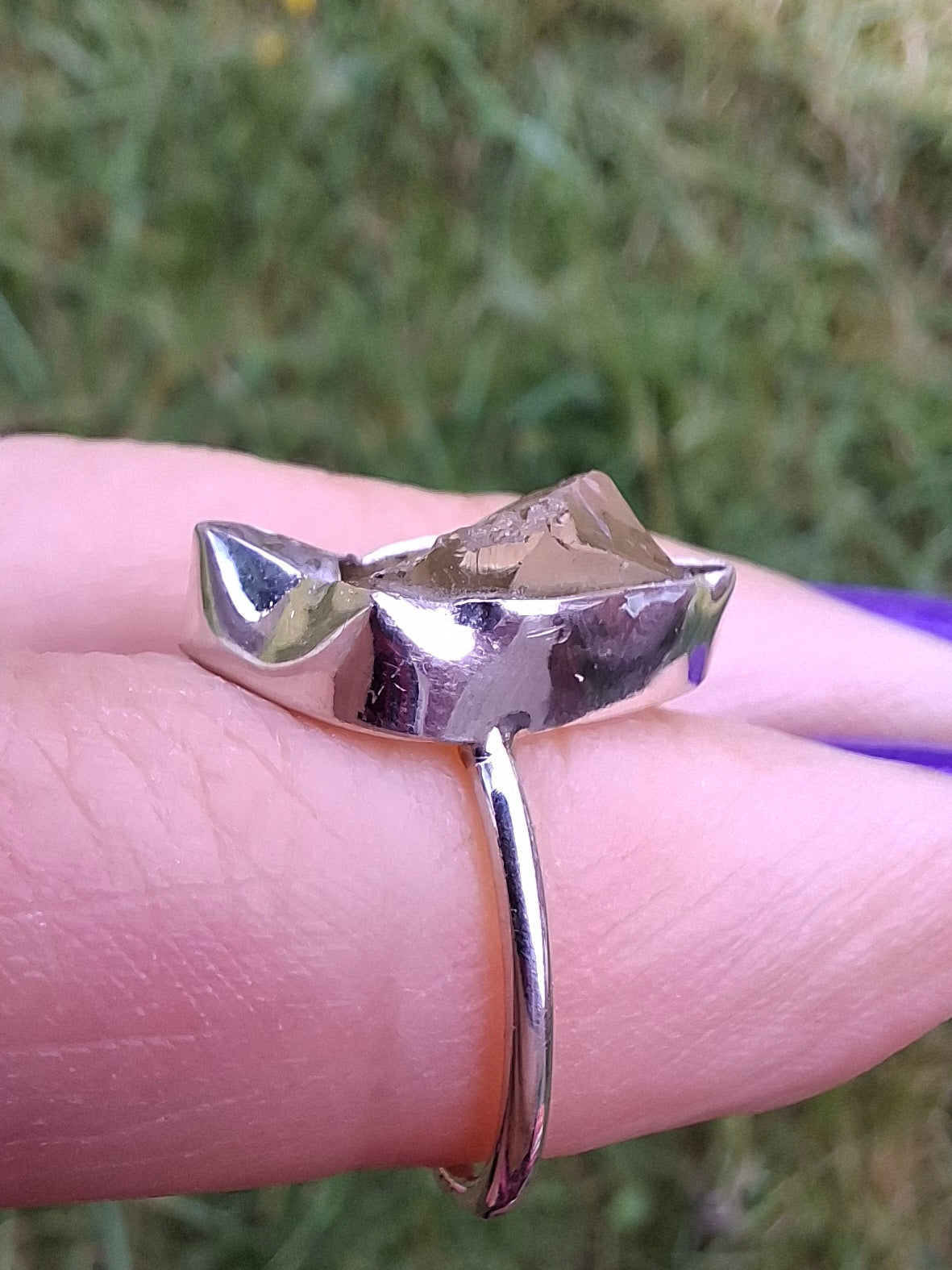 Libyan Desert Glass Ring, size large G, 925 Silver, Tektite (Ref: LR4)