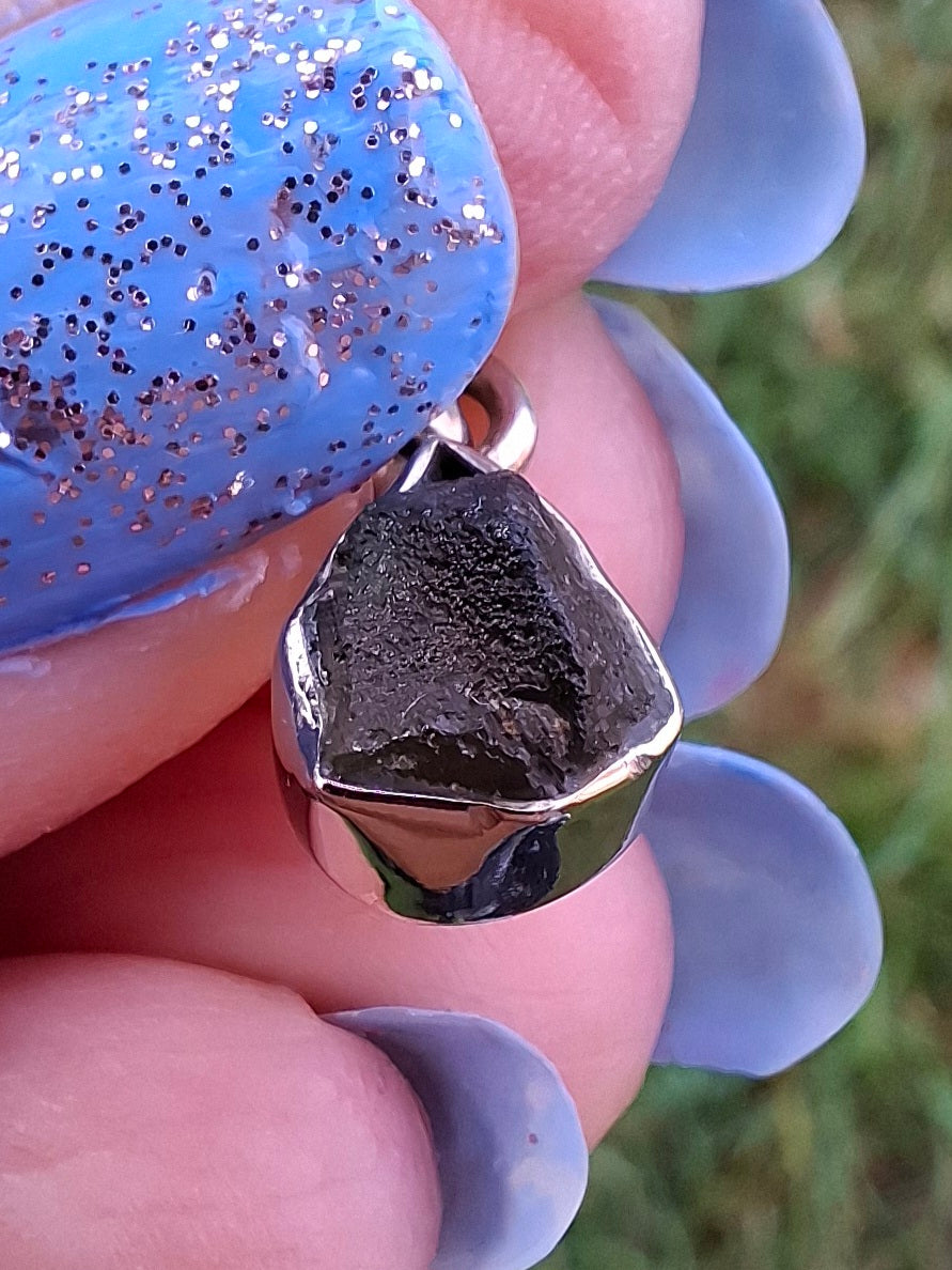 Moldavite Pendant, 925 Silver, Tektite (Ref: P59)
