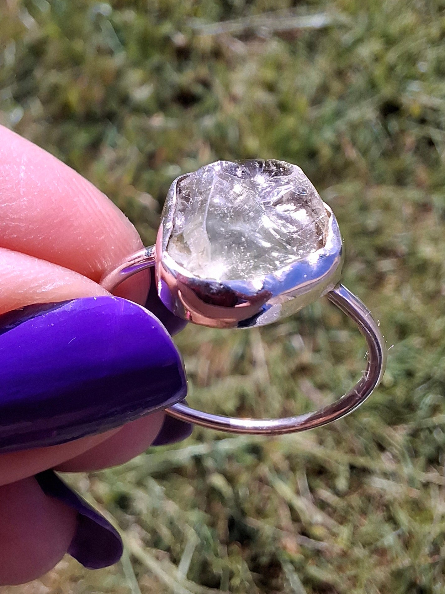 Libyan Desert Glass Ring, size large T, 925 Silver, Tektite (Ref: LR50)