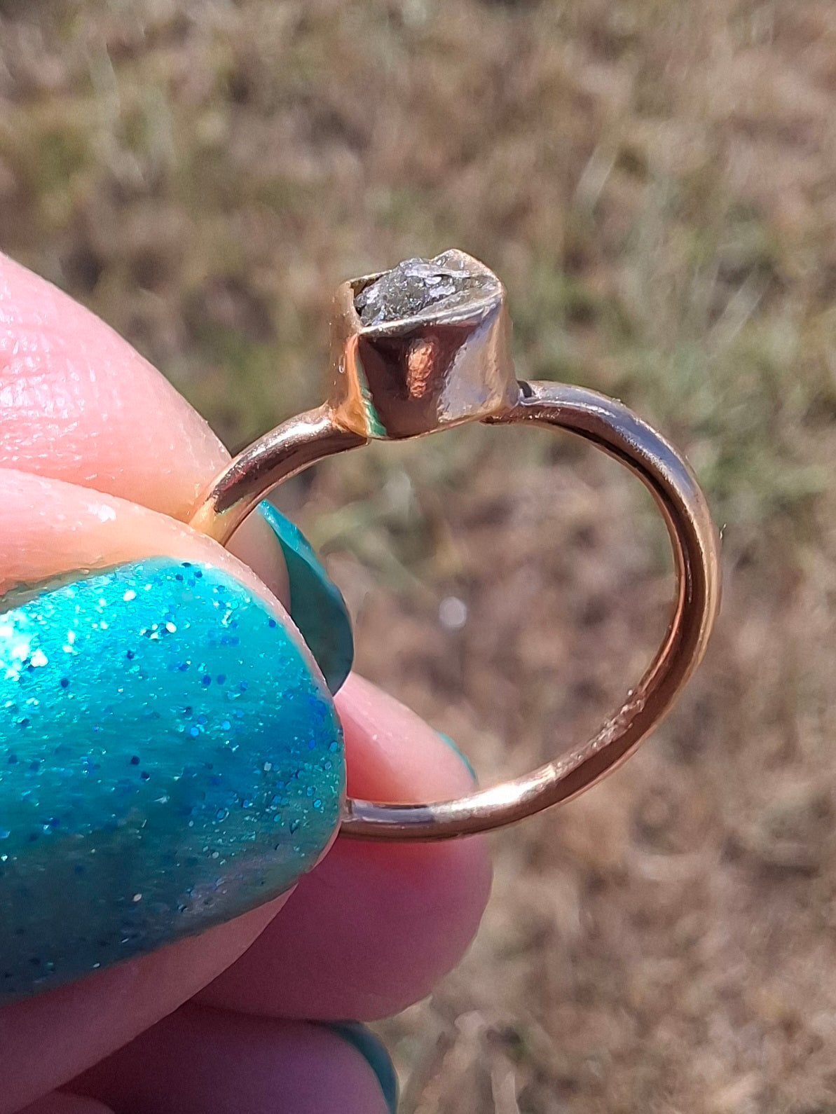Moldavite Ring, 14K GOLD Plated, size small i, Tektite (Ref: R333)