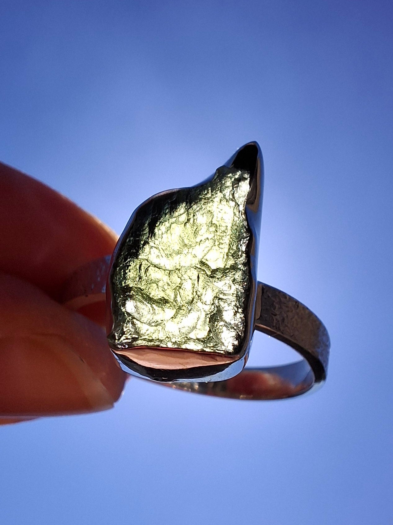 Moldavite Ring, size Y, 925 Silver, Tektite (Ref: R331)