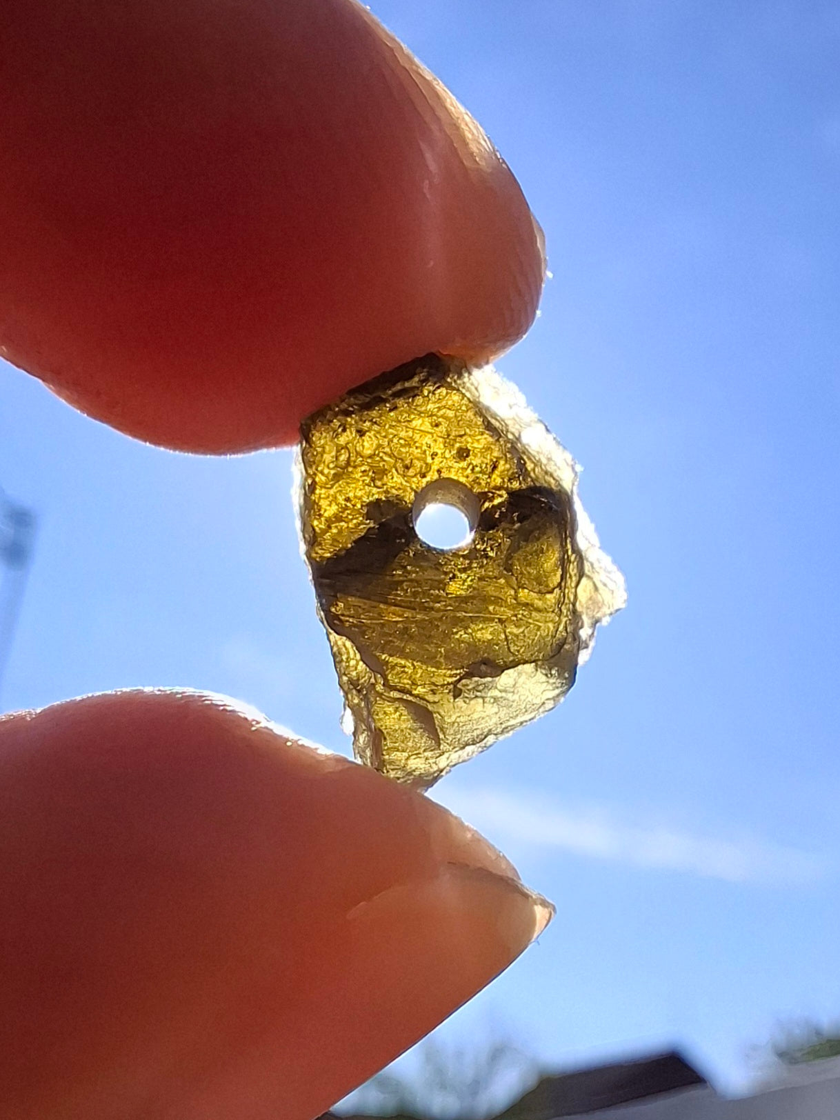 DRILLED Moldavite Piece, 0.92g, Tektite (Ref: D8)