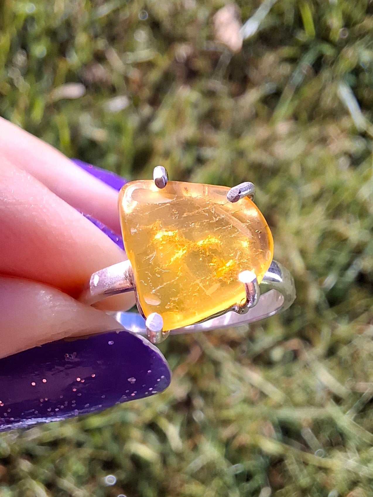 Baltic Amber Ring, size large K/small L, 925 Silver, Fossil (Ref: AR1)