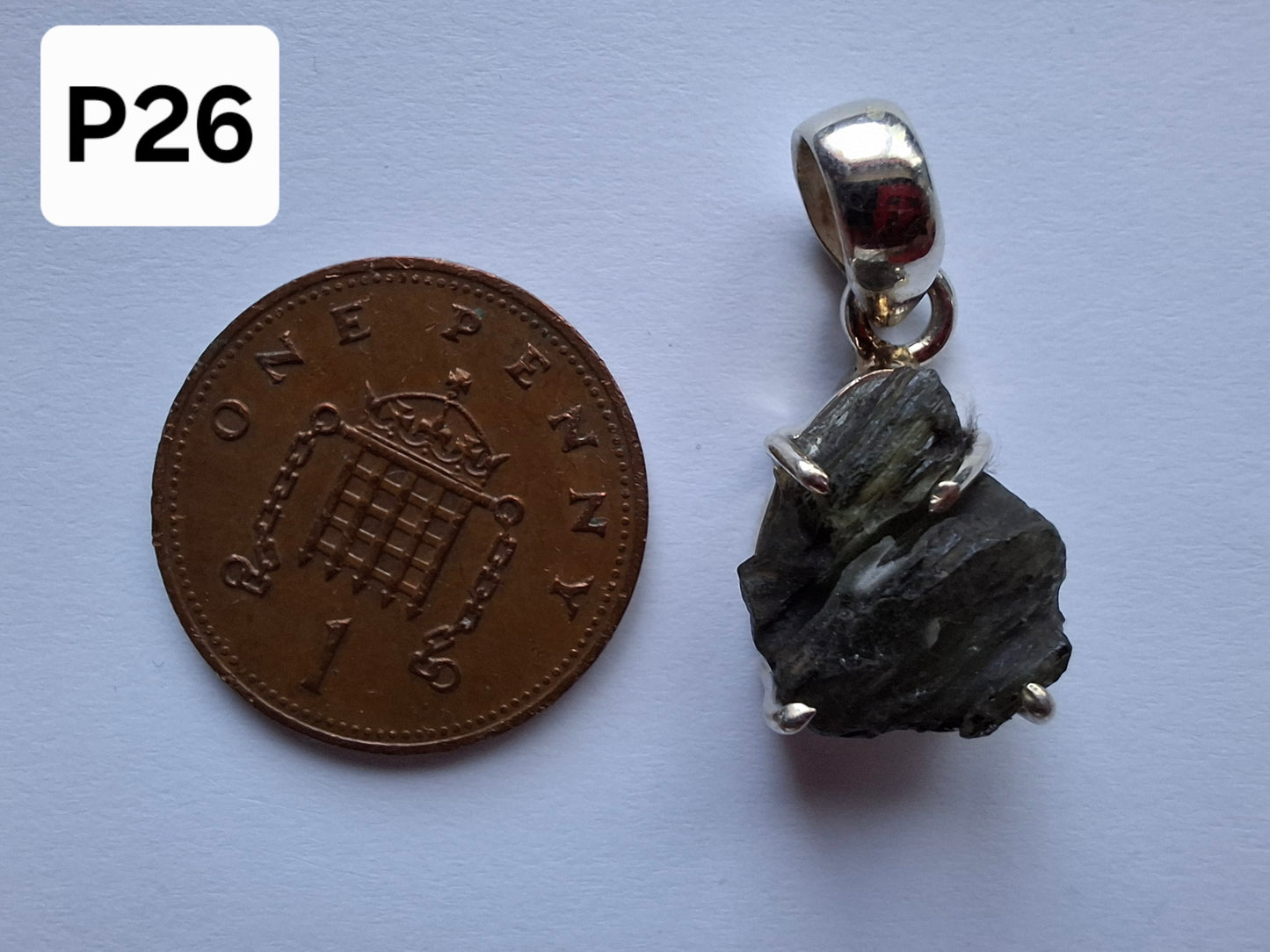 Moldavite Claw Pendant, 925 Silver, Tektite (Ref: P26)