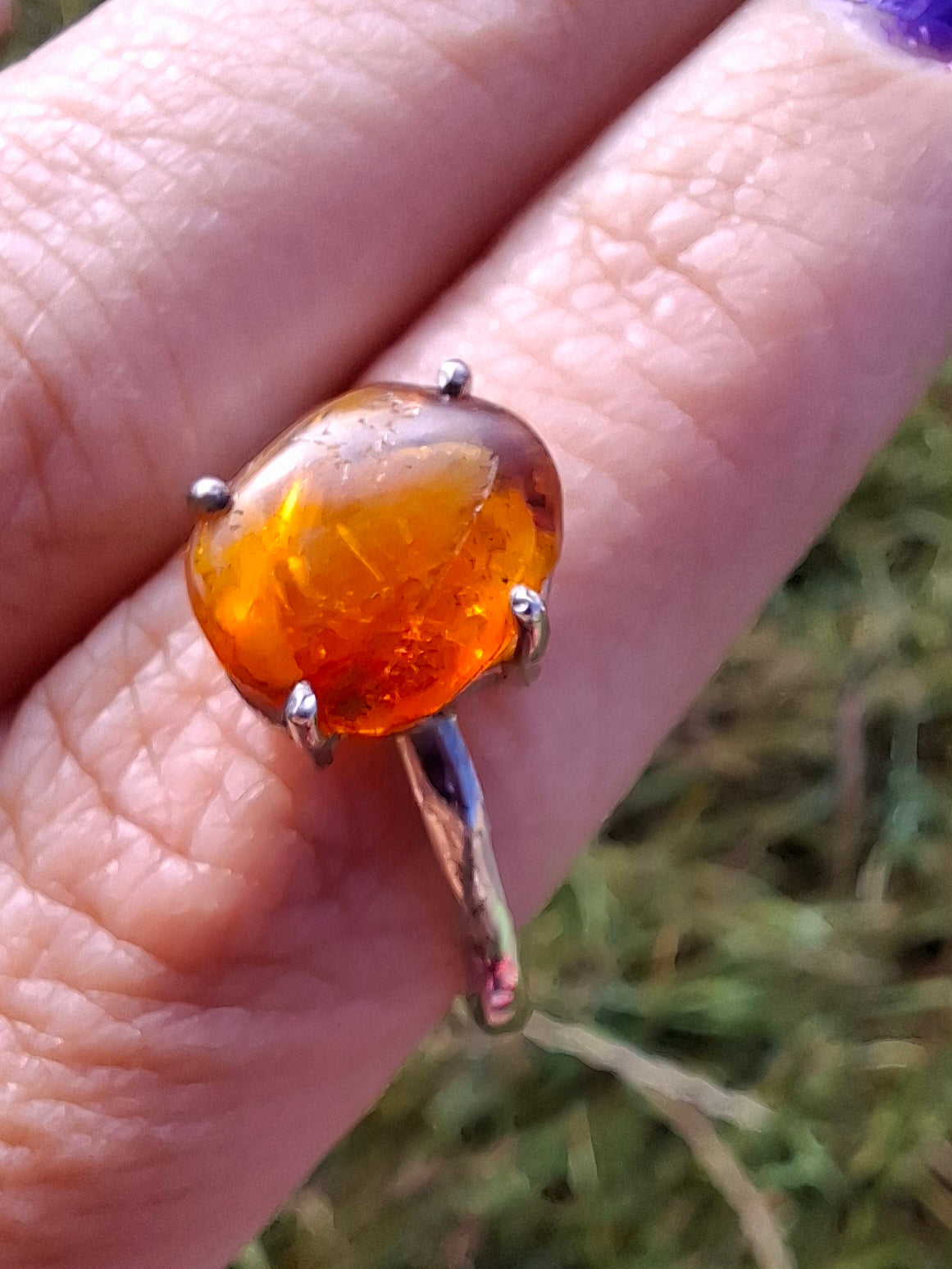 Baltic Amber Ring, size large X, 925 Silver, Fossil (Ref: AR35)