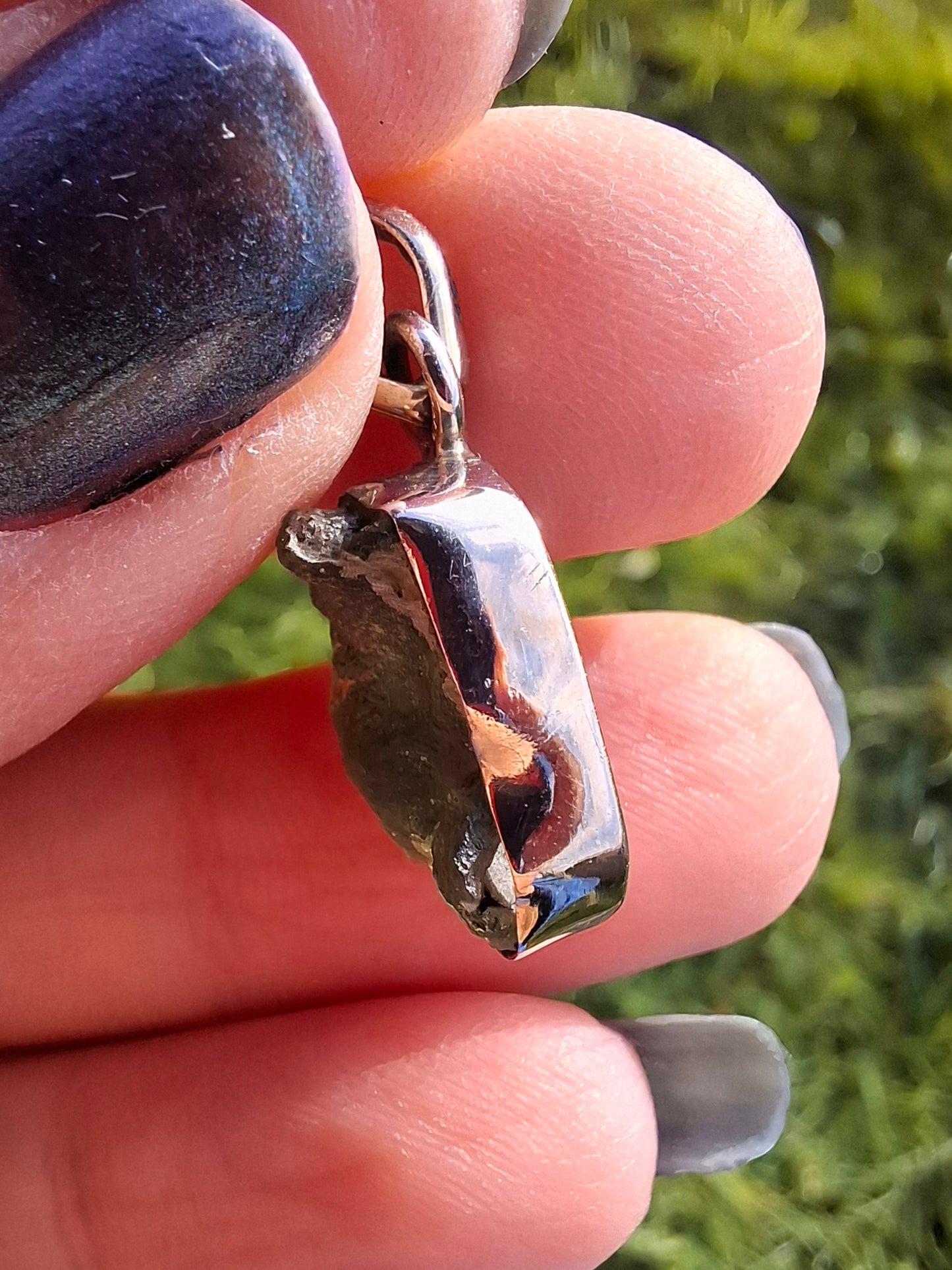 Moldavite PENDANT, 925 Silver, Tektite (Ref: P1)