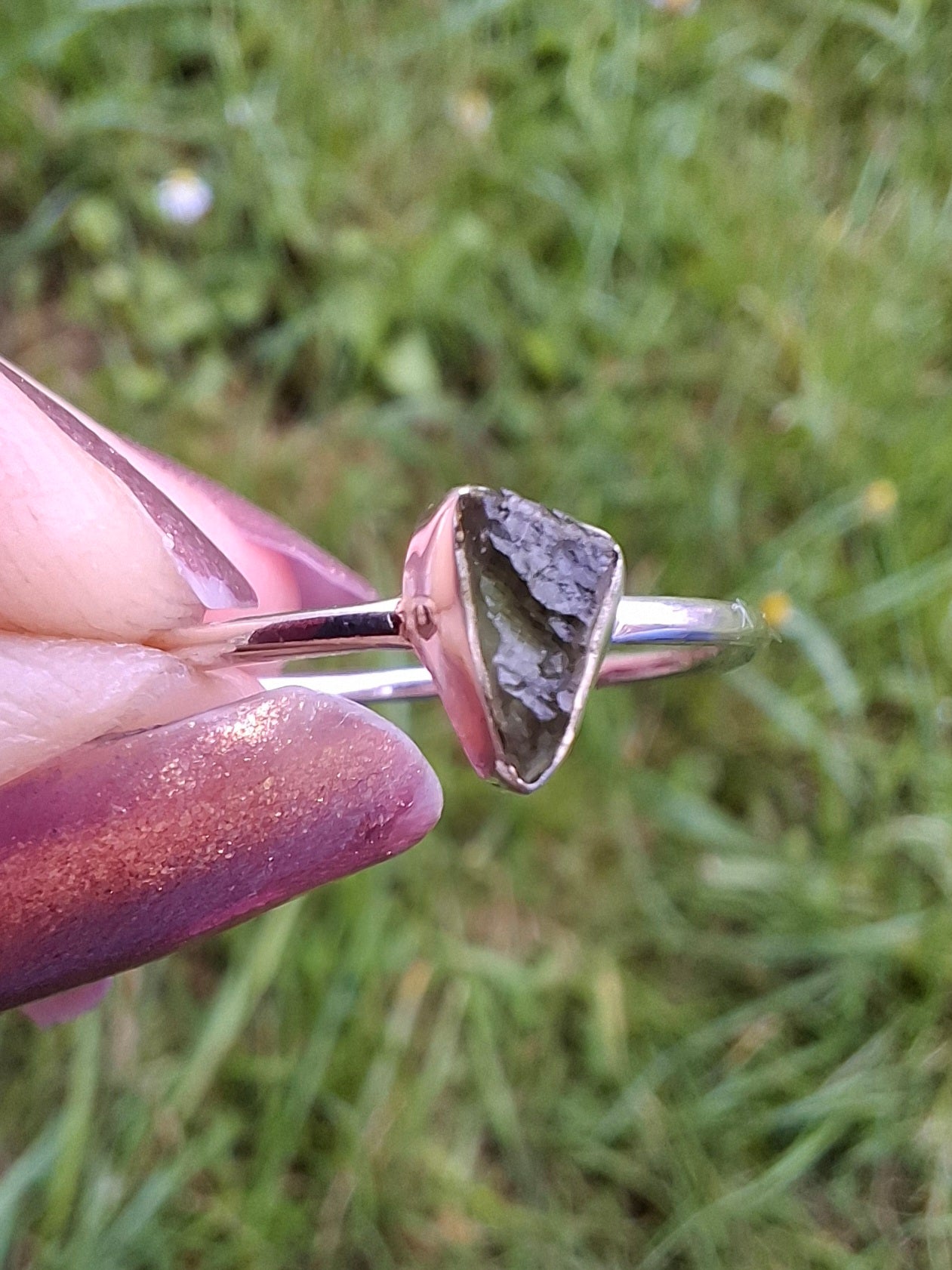 Moldavite Ring, size large R/small S, 925 Silver, Tektite (Ref: R55)