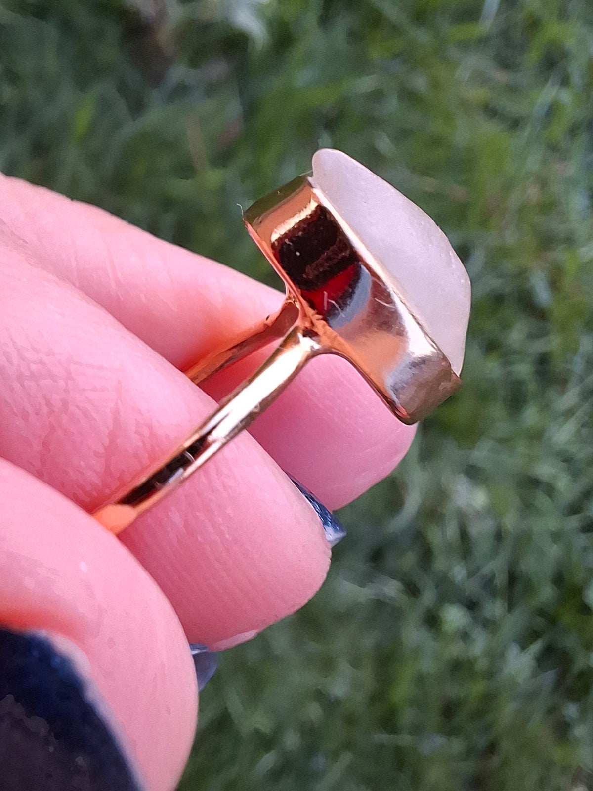 Libyan Desert Glass Ring, 14K GOLD Plated, size small O, Tektite (Ref: LR74)