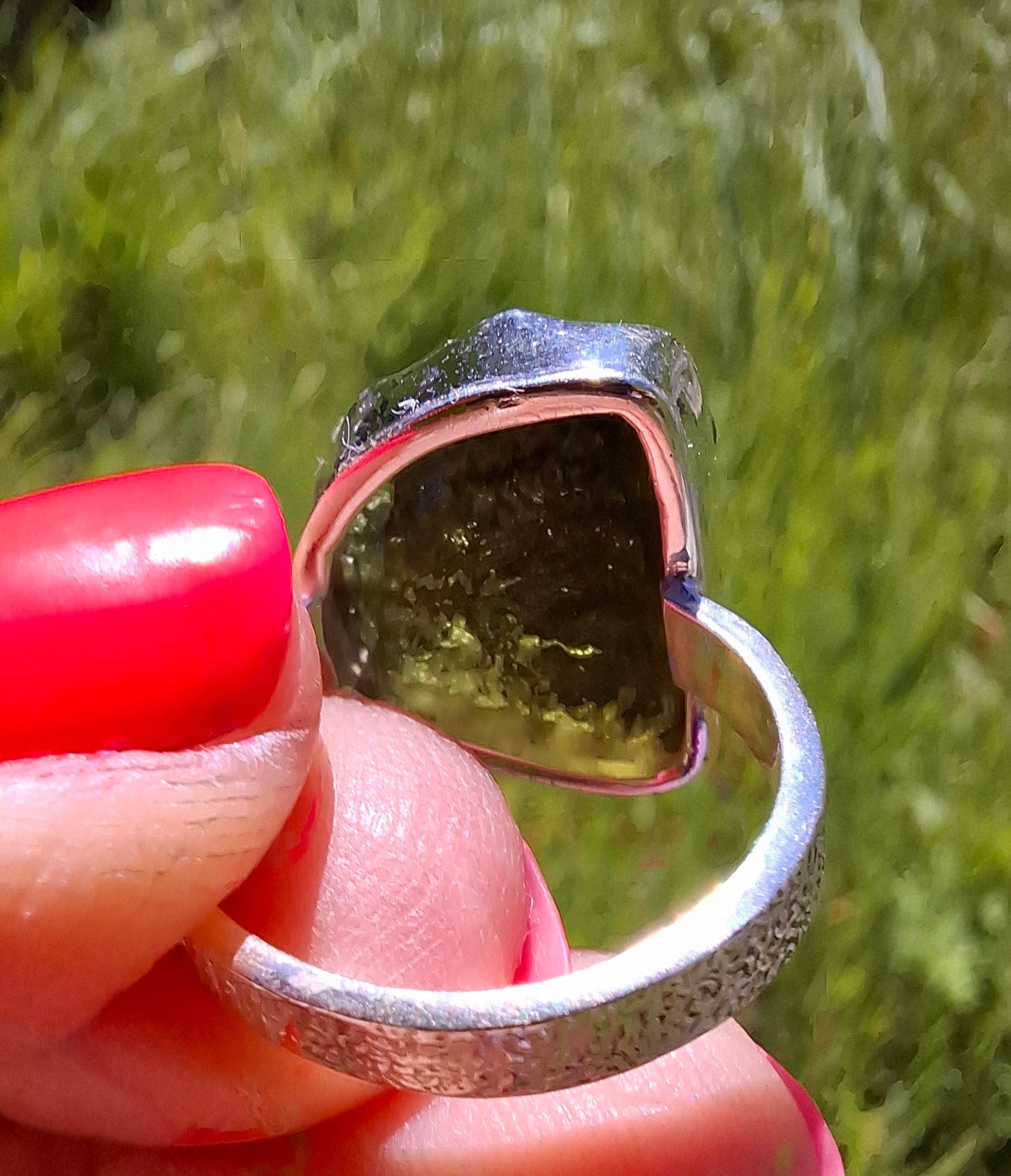 Moldavite Ring, size K, 925 Silver, Tektite (Ref: R300)
