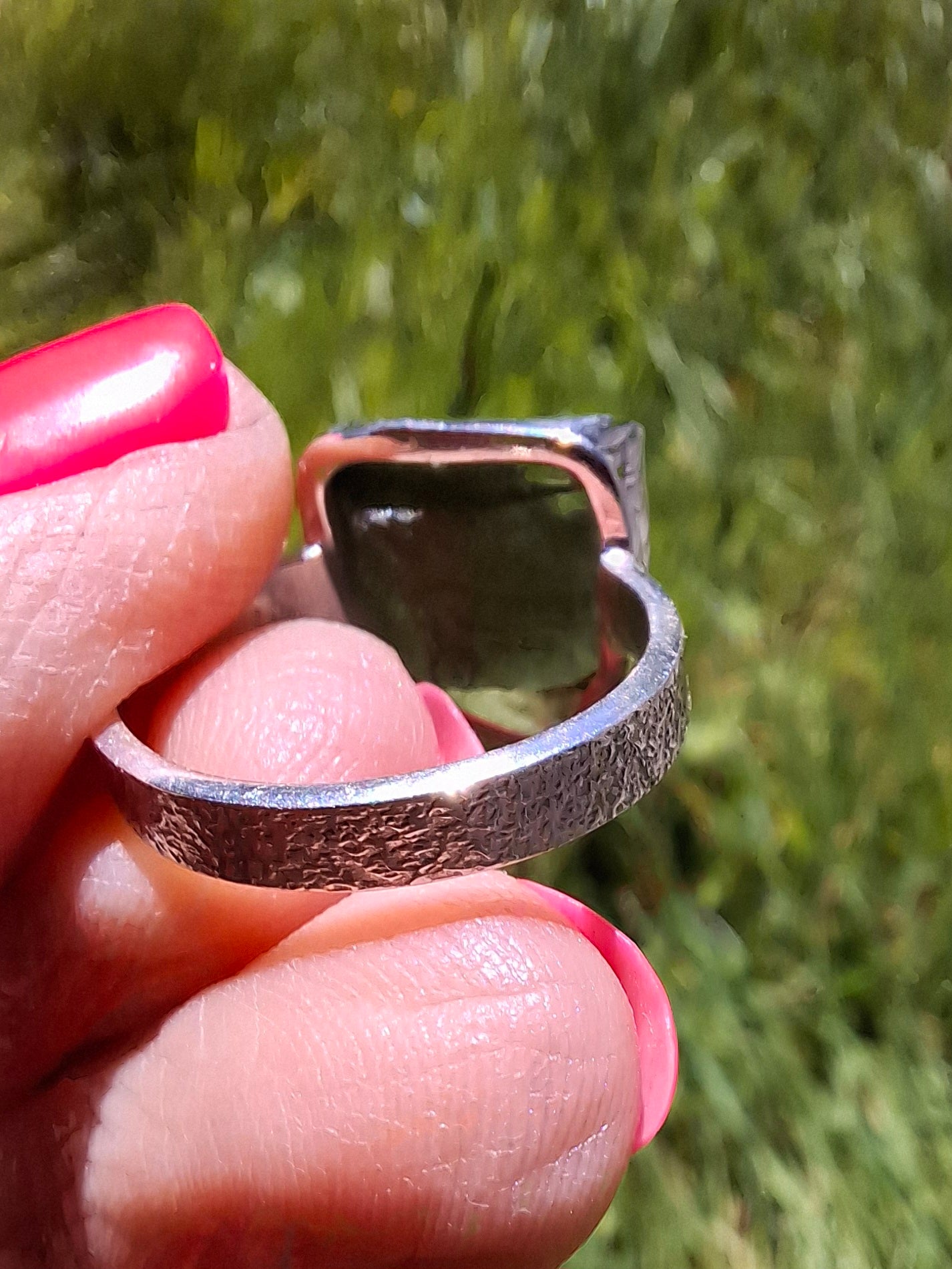 Moldavite Ring, size K, 925 Silver, Tektite (Ref: R302)