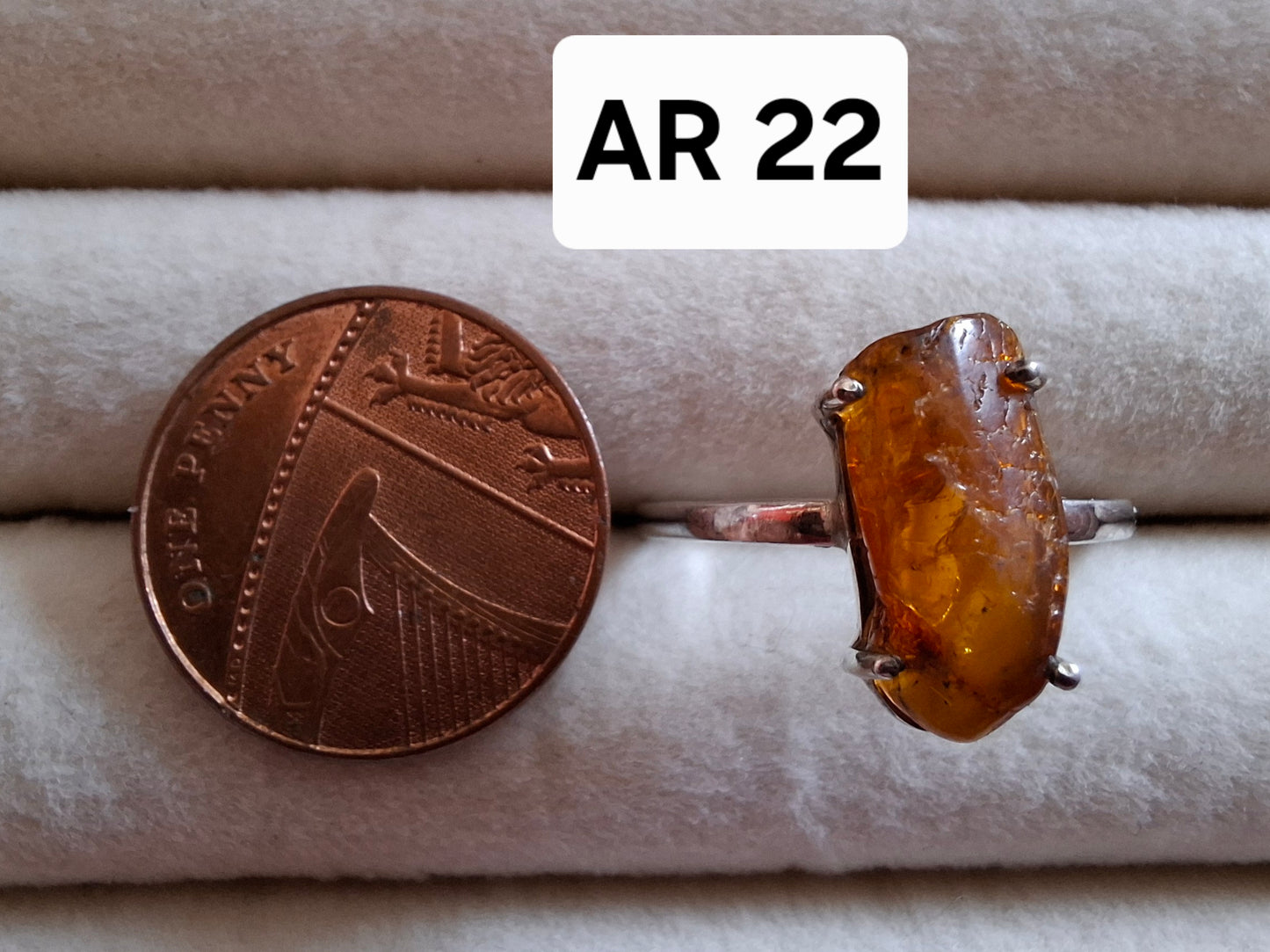 Baltic Amber Ring, size large Y, 925 Silver, Fossil (Ref: AR22)