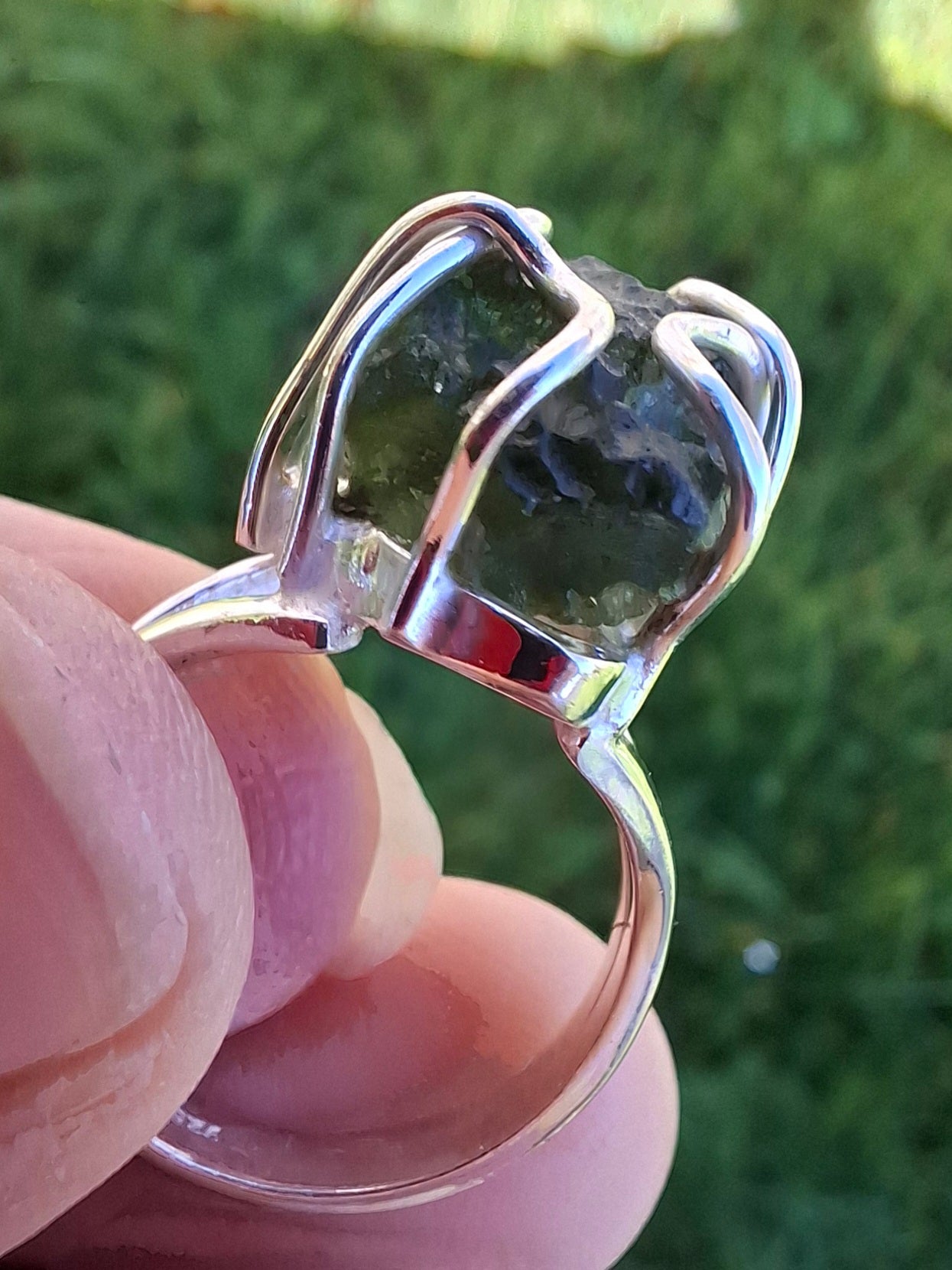 Moldavite Ring, size O, 925 Silver, Tektite (Ref: R7)