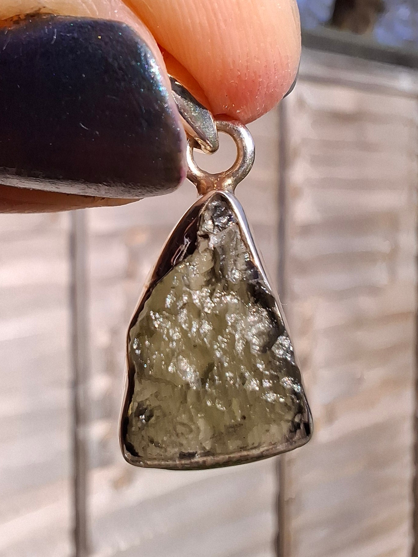 Moldavite Pendant, 925 Silver, Tektite (Ref: P12)