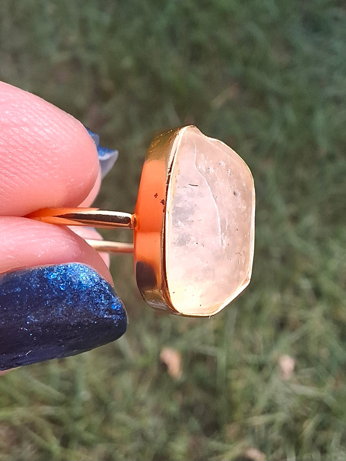Libyan Desert Glass Ring, 14K GOLD Plated, size large O, Tektite (Ref: LR71)