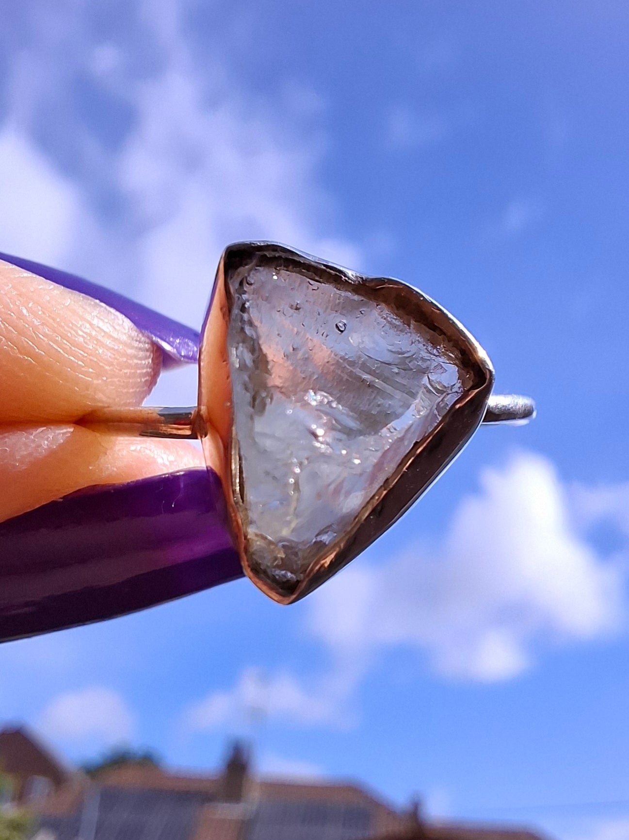 Libyan Desert Glass Ring, size large V, 925 Silver, Tektite (Ref: LR55)