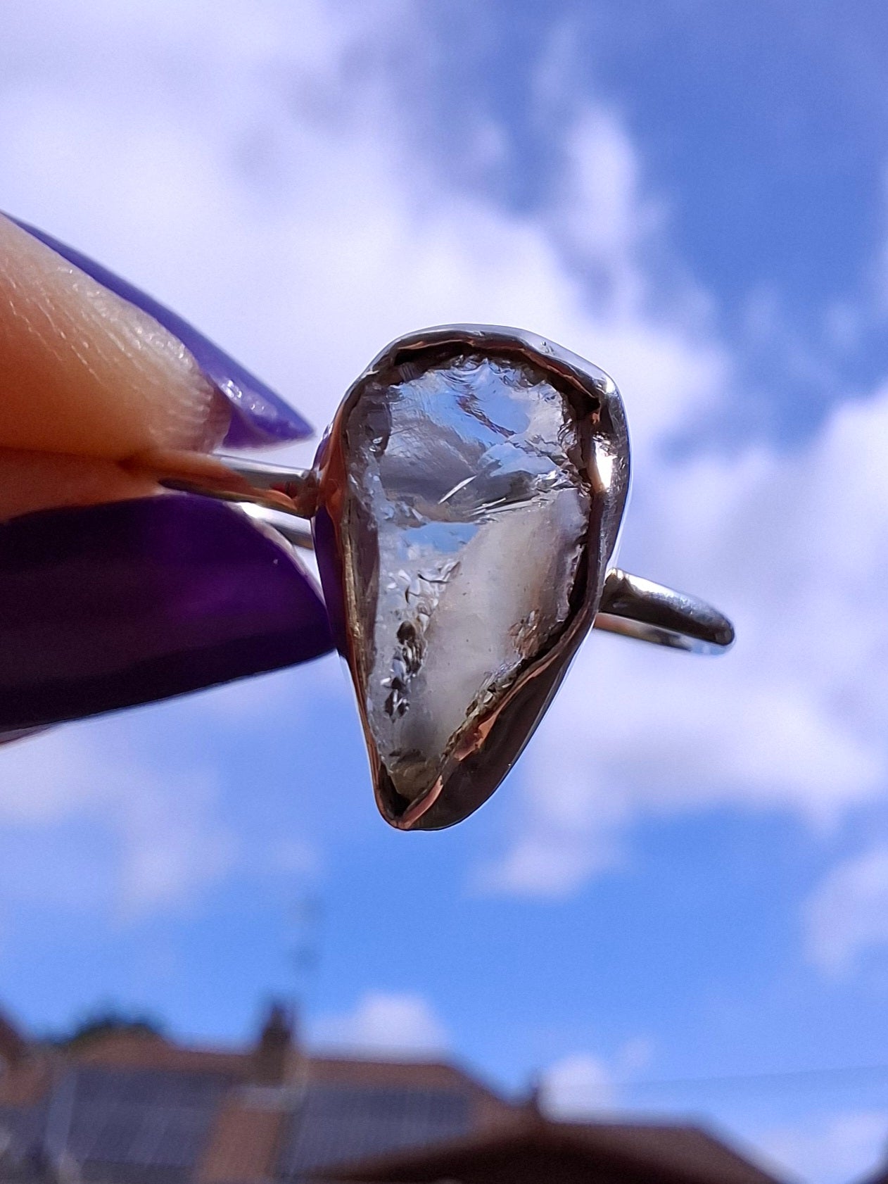 Libyan Desert Glass Ring, size large V, 925 Silver, Tektite (Ref: LR57)