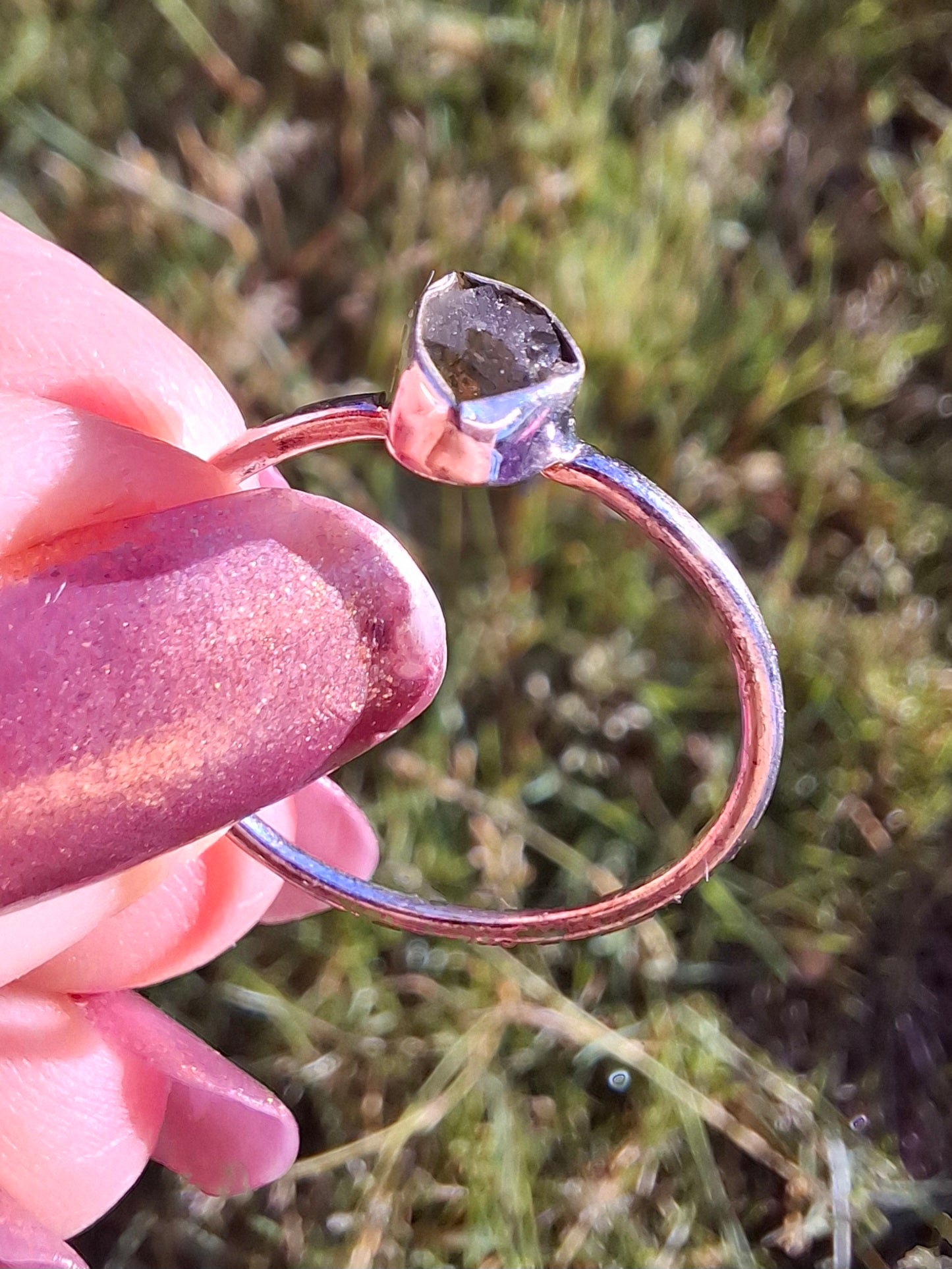 Moldavite Ring, size large T, 925 Silver, Tektite (Ref: R70)