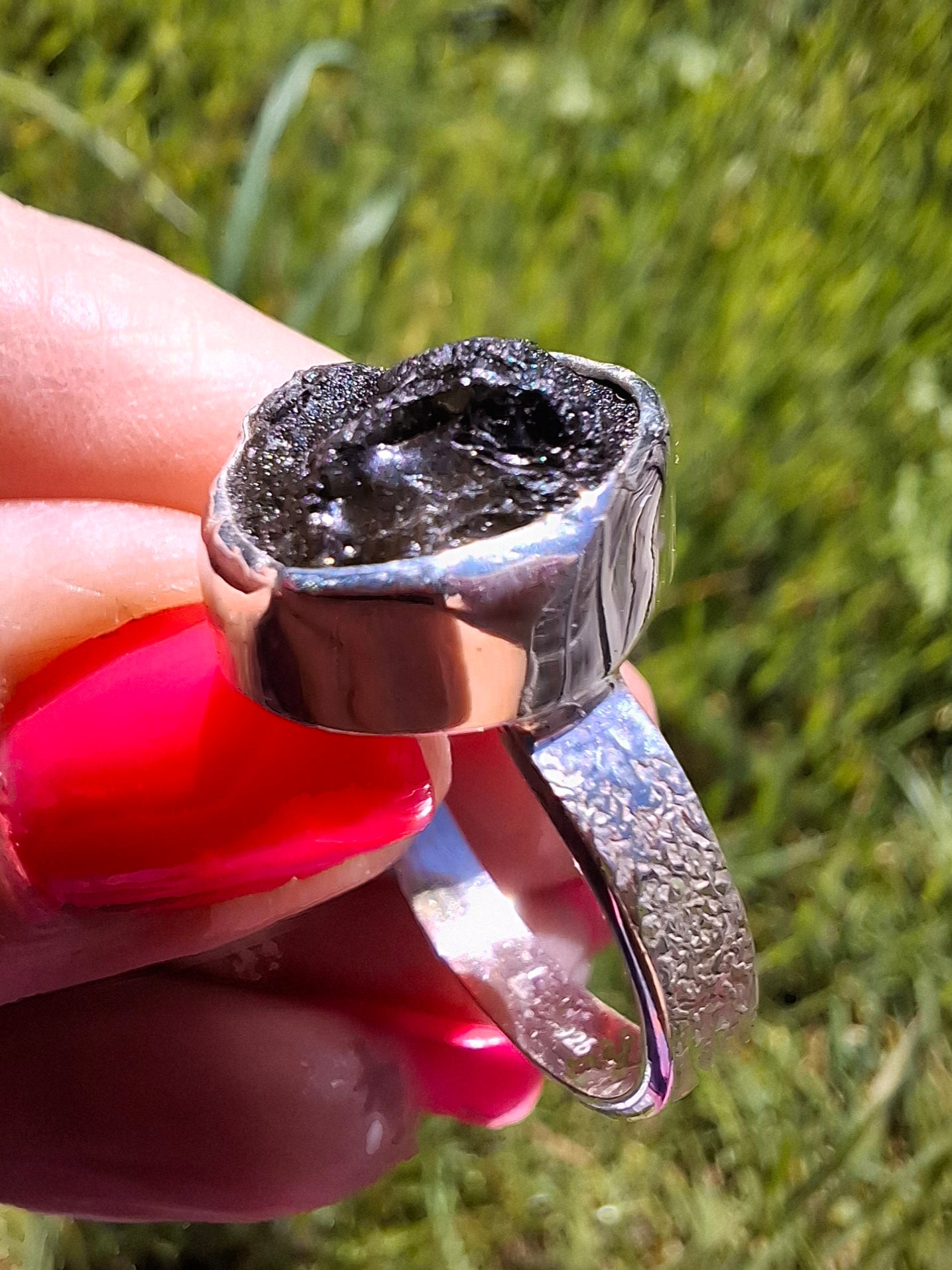 Moldavite Ring, size U, 925 Silver, Tektite (Ref: R322)