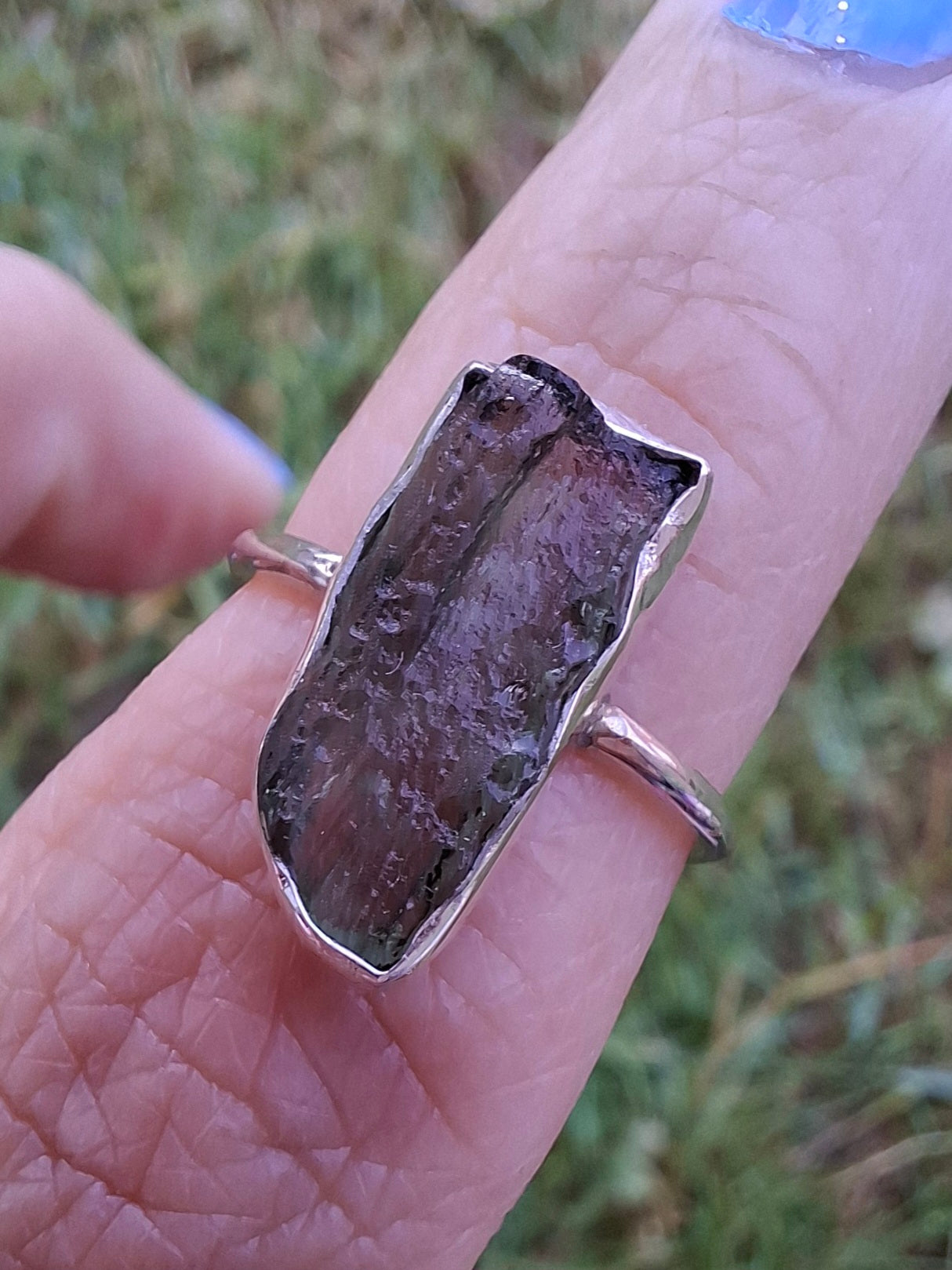 Moldavite Ring, size K, 925 Silver, Tektite (Ref: R21)